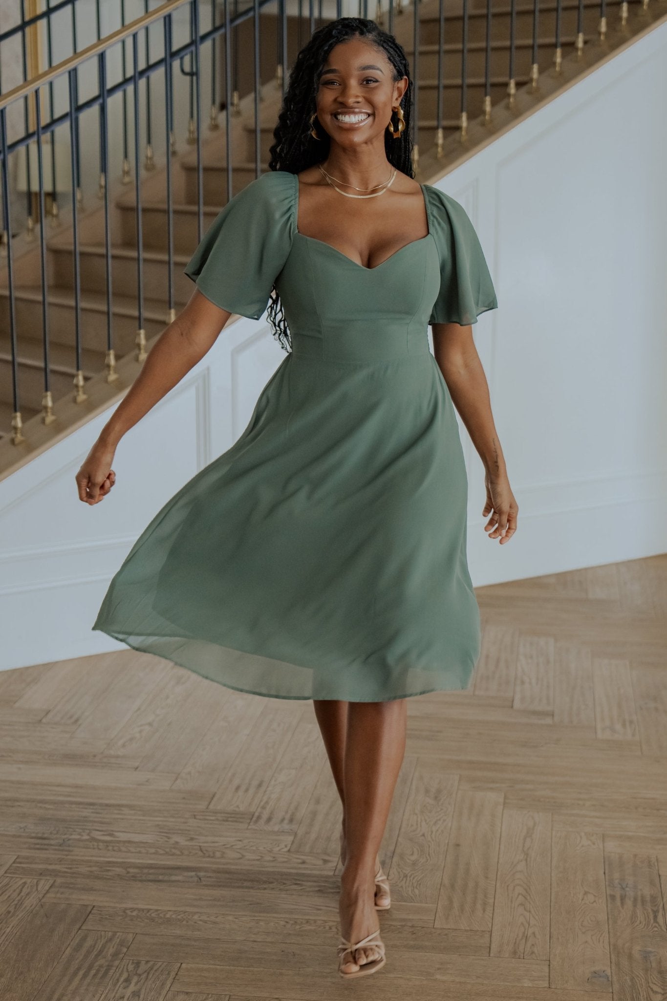 Colette Sweetheart Midi Dress Dark Sage1