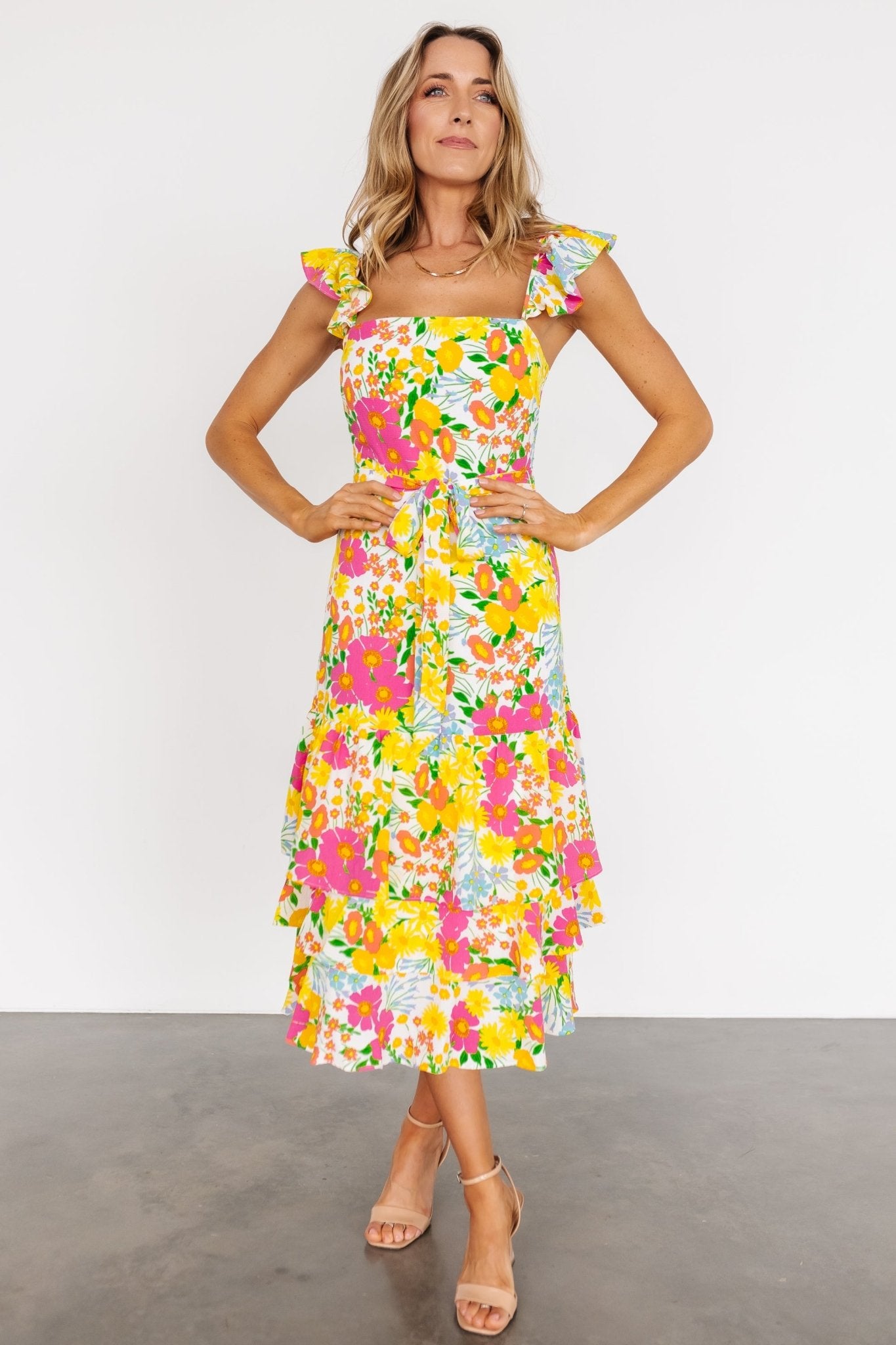 Dani Ruffle Tiered Midi Dress Multi Floral - Main Image