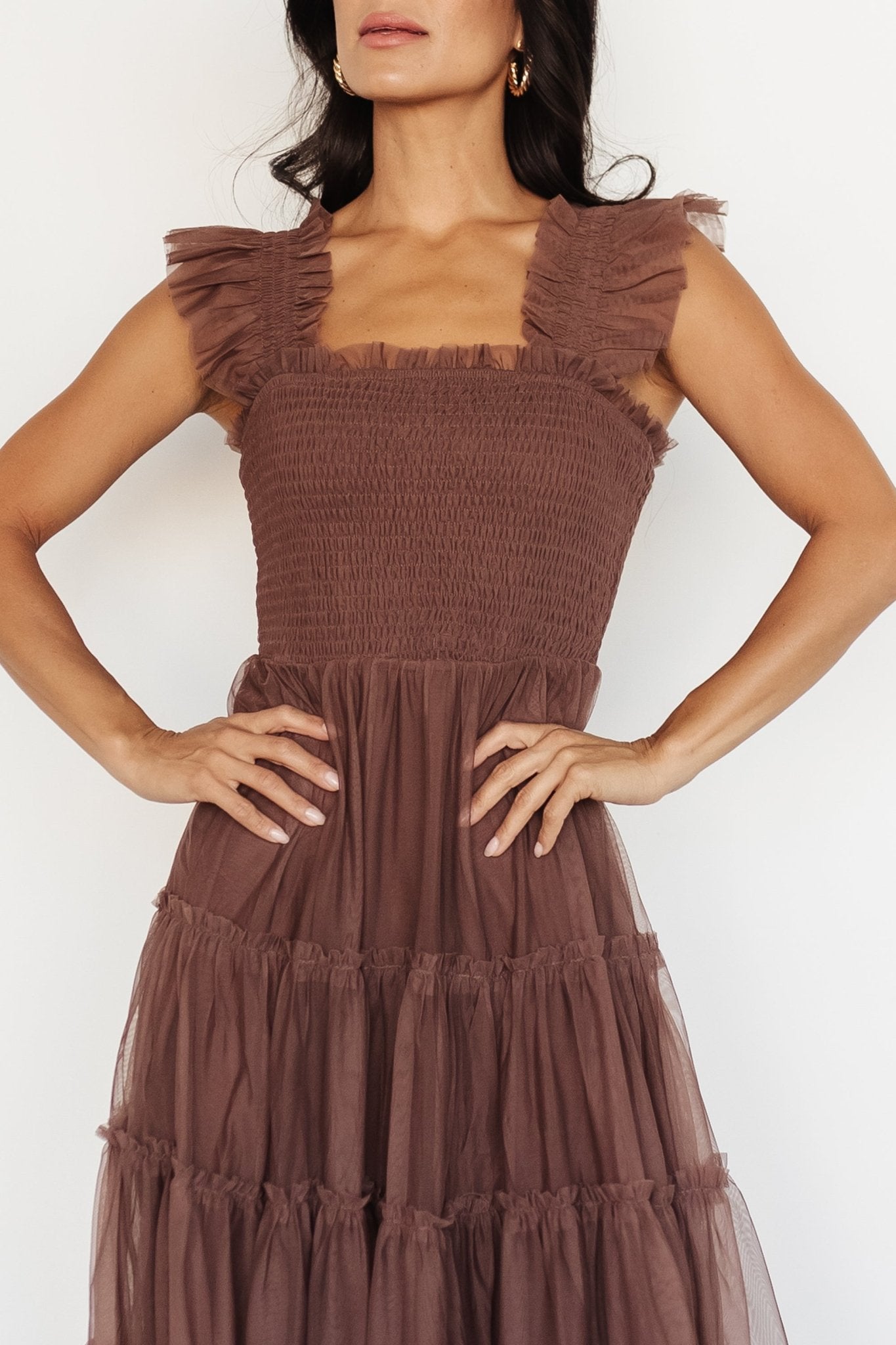 Emma Smocked Tulle Dress, Brown