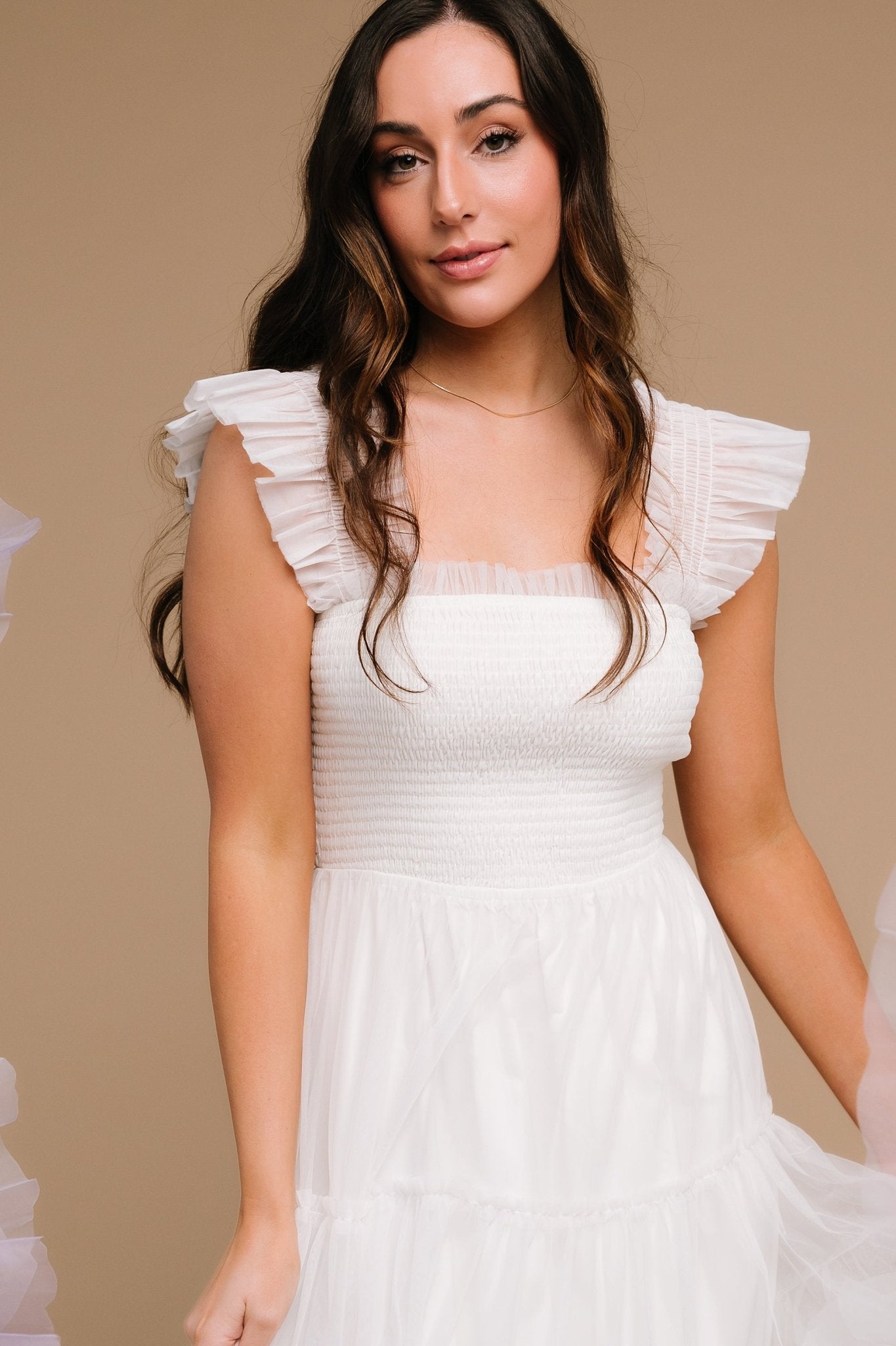 Emma Smocked Tulle Dress, Off White