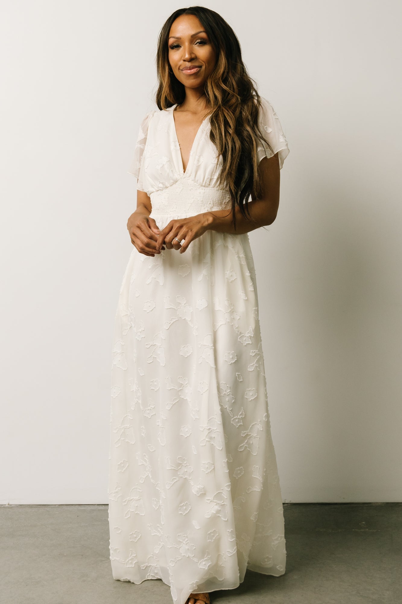 Evelyn Smocked Maxi Dress, Off White