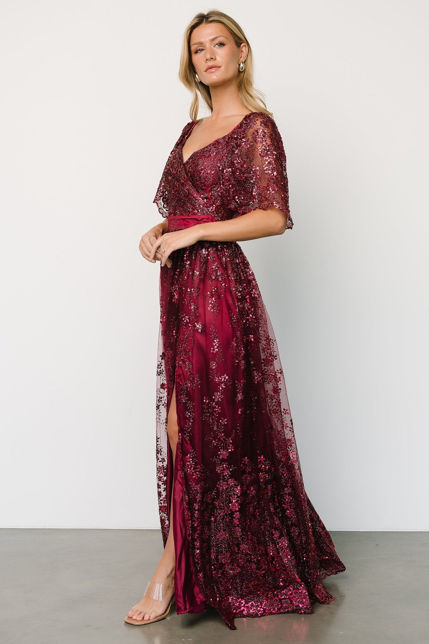 Wine sequin maxi outlet dress