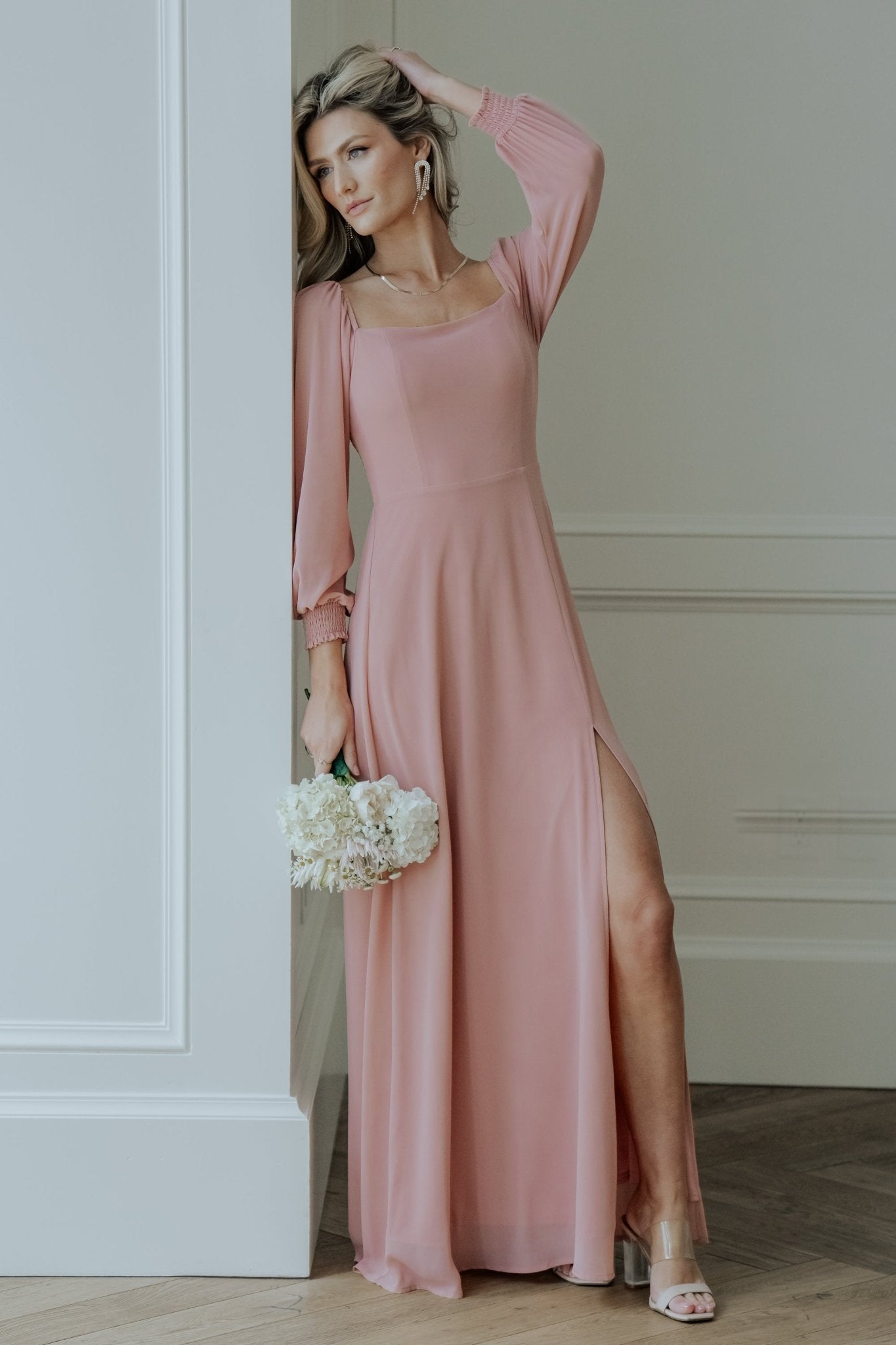 Long sleeve maxi dress fashion blush