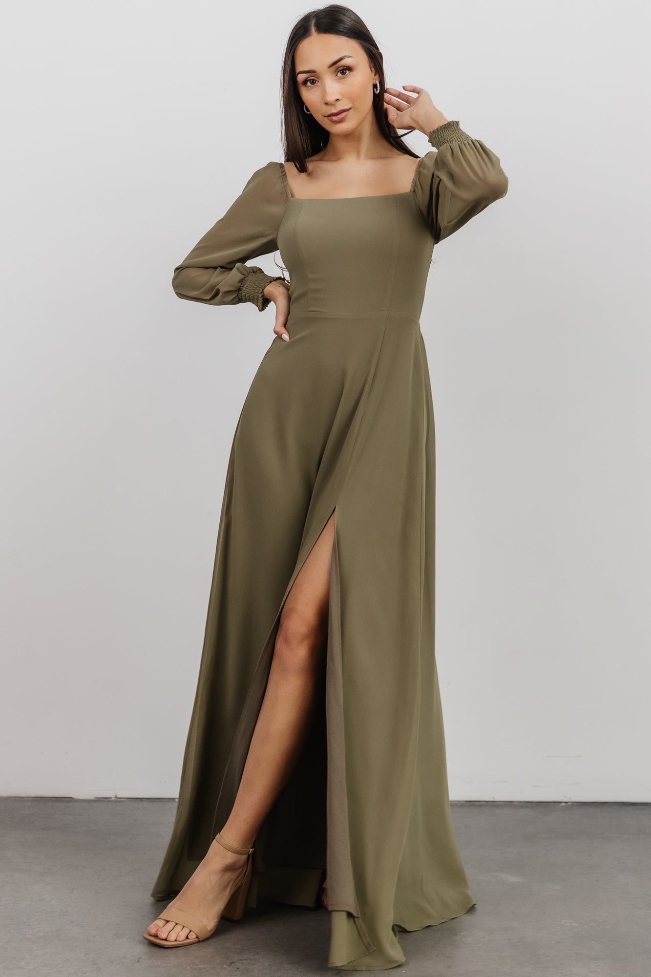 Olive green long sleeve maxi clearance dress