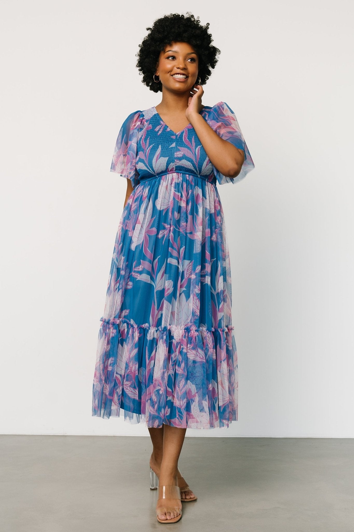 Gracie Tulle Dress, Blue + Pink Floral