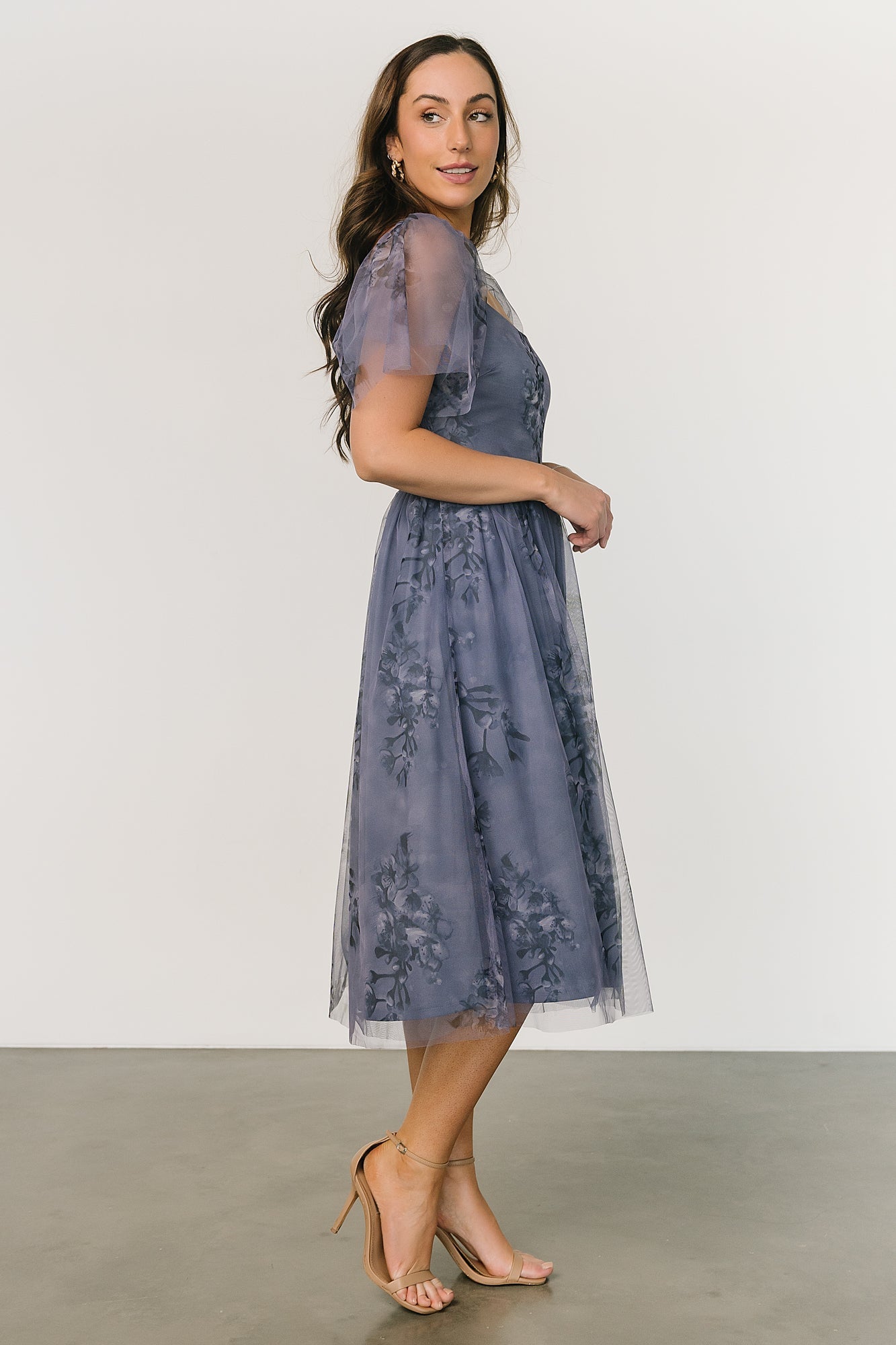 Shop the Surreal Lace-Up Back Tulle Midi Dress Blue