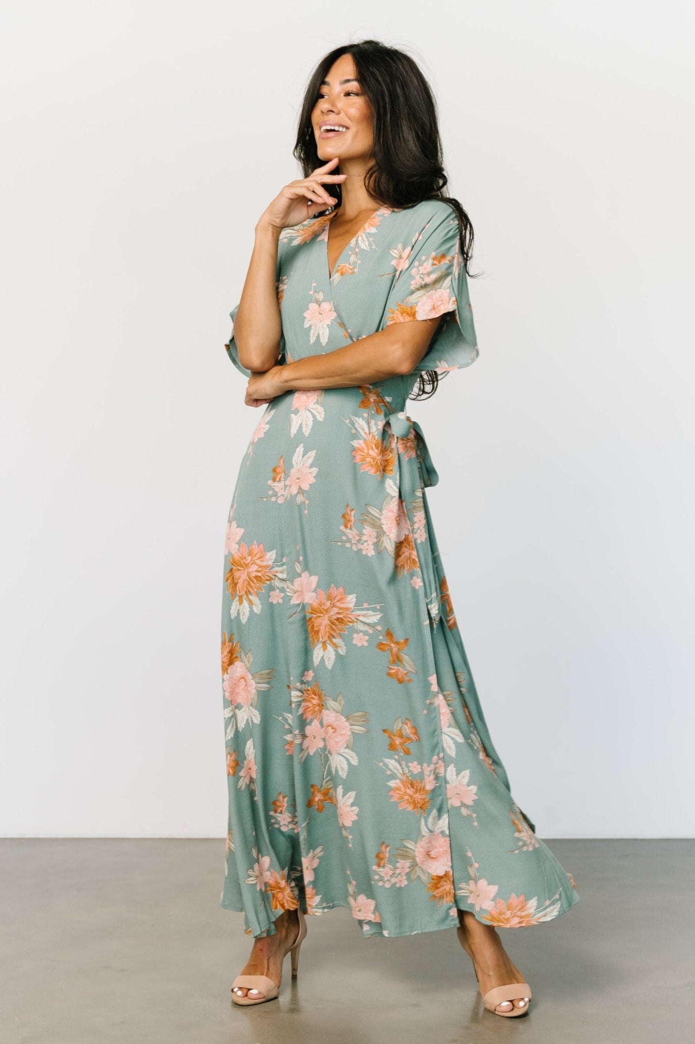 Hailey Floral Baltic Wrap Maxi | Multi | Dress Born Seafoam