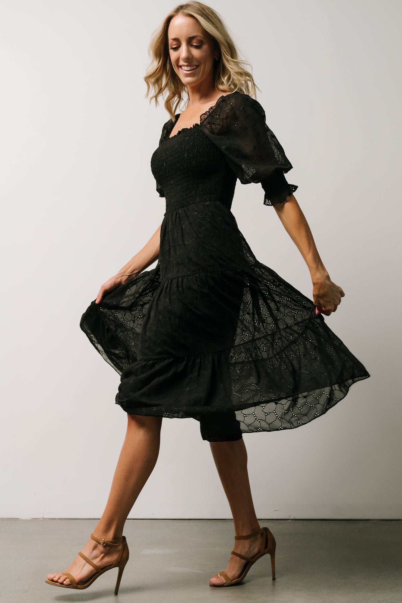 Hazel Eyelet Midi Dress, Black