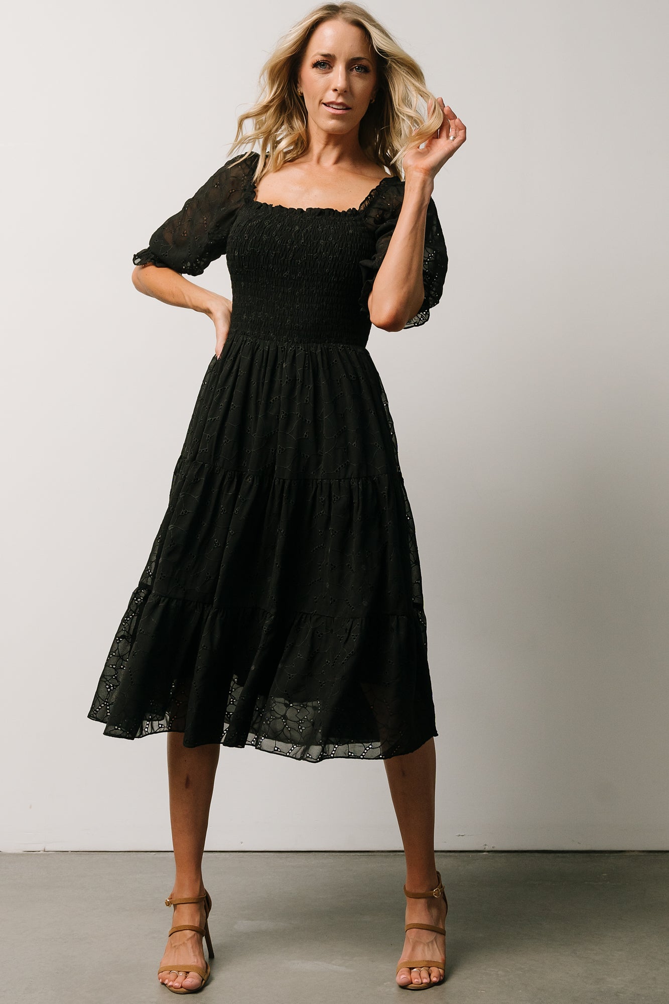 Hazel Eyelet Midi Dress, Black