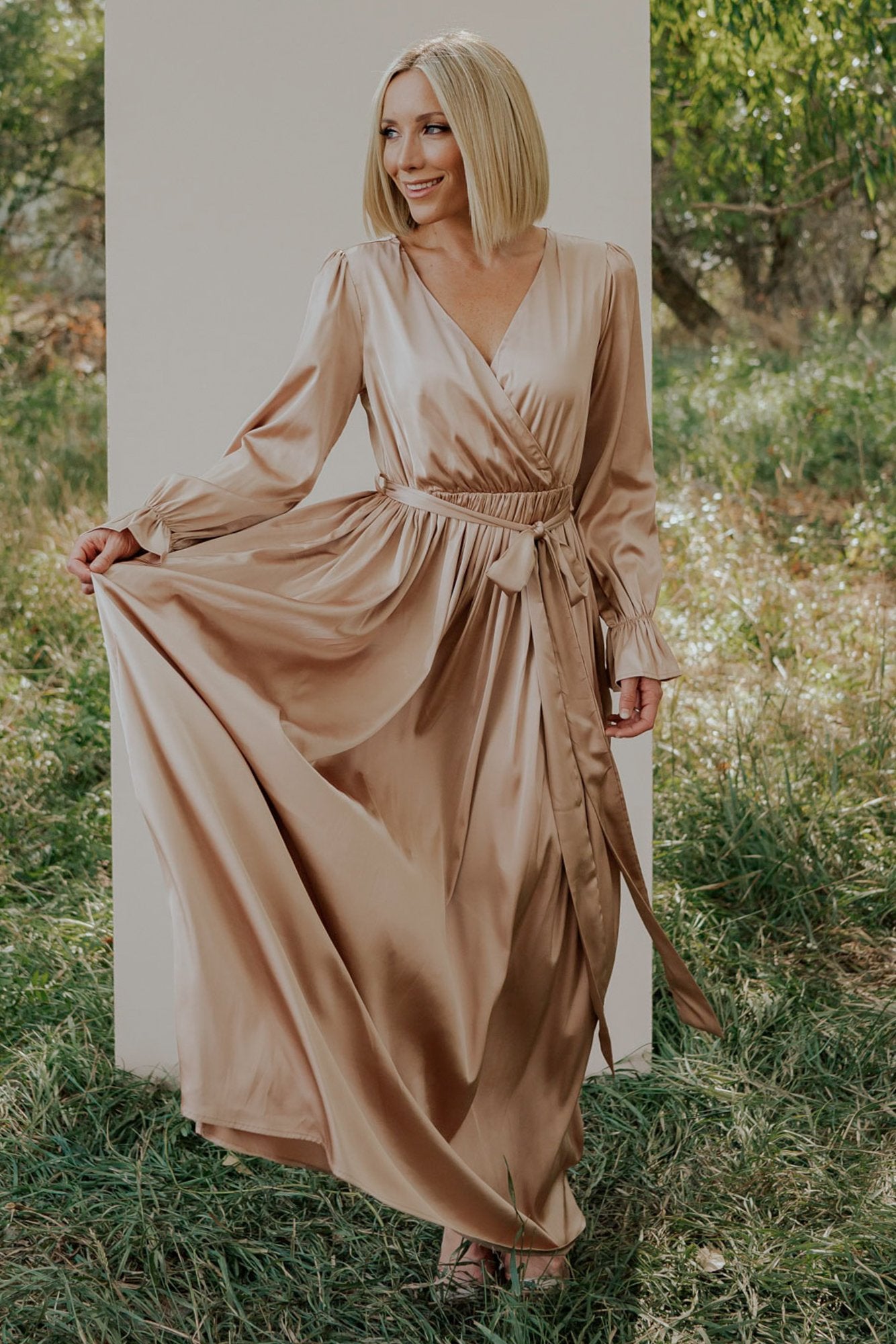 Satin champagne maxi dress Clearance