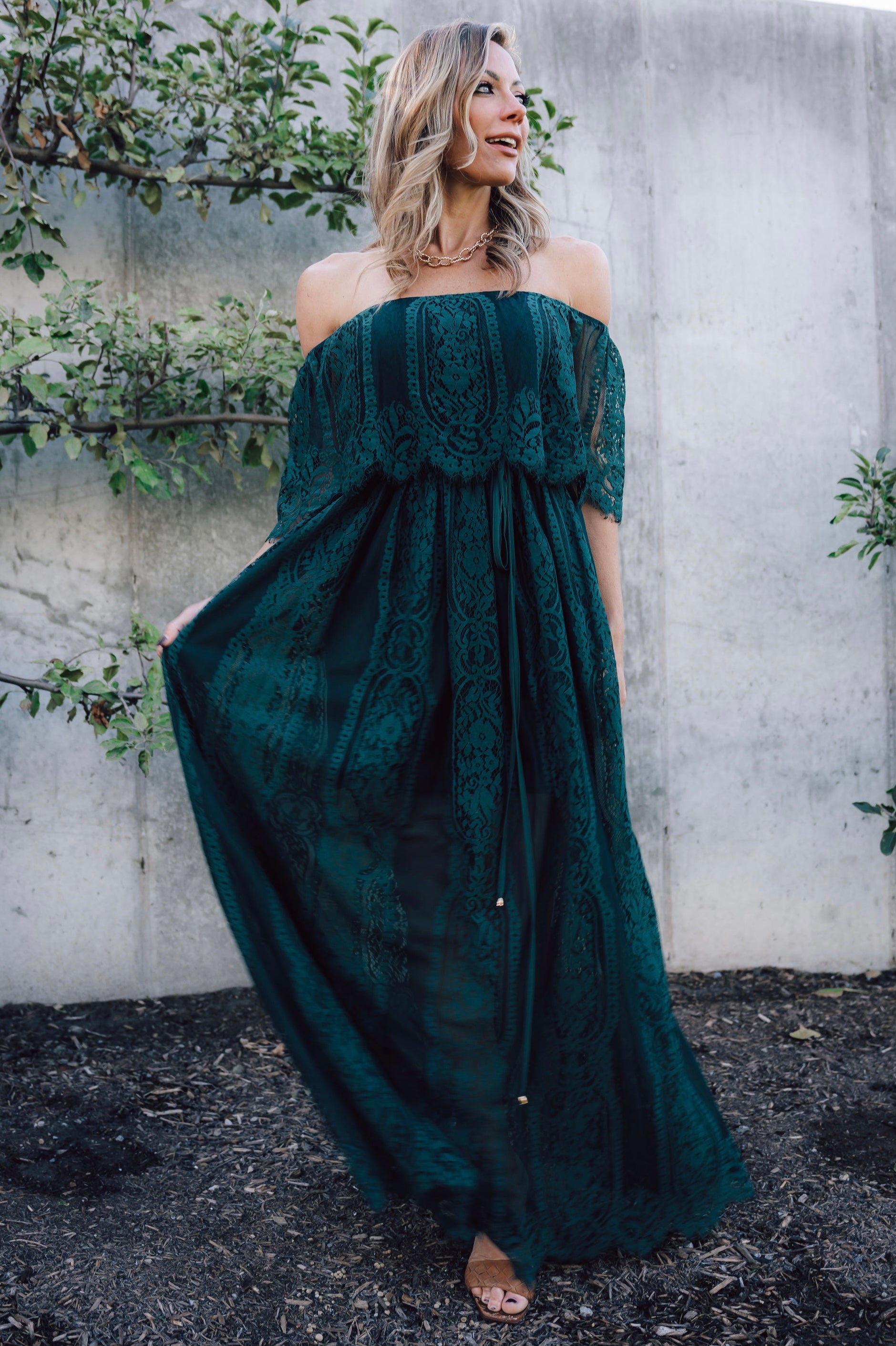 Caroline Lace Maxi Dress, Emerald