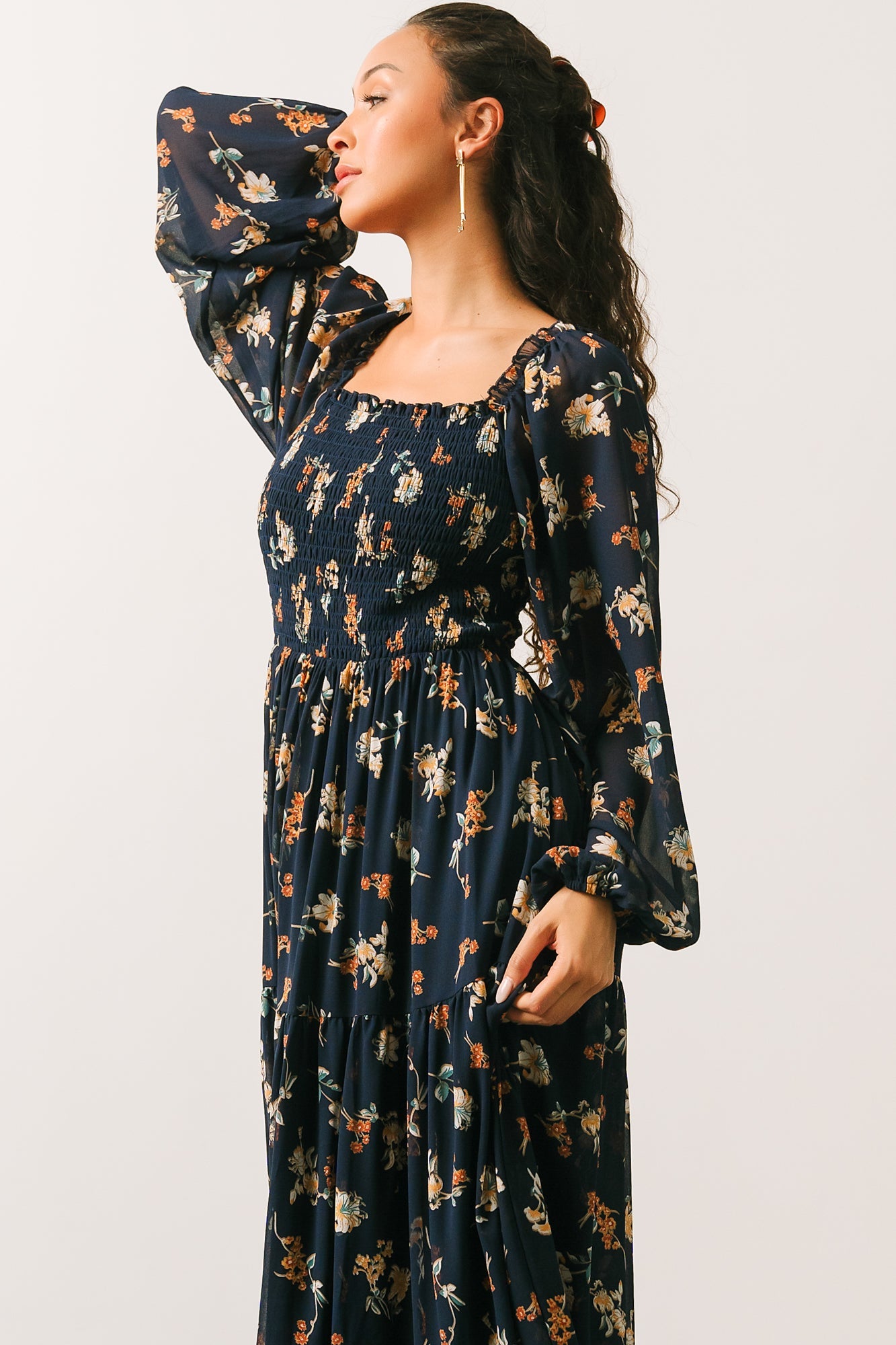 Isabela Smocked Maxi Dress | Navy Multi Floral