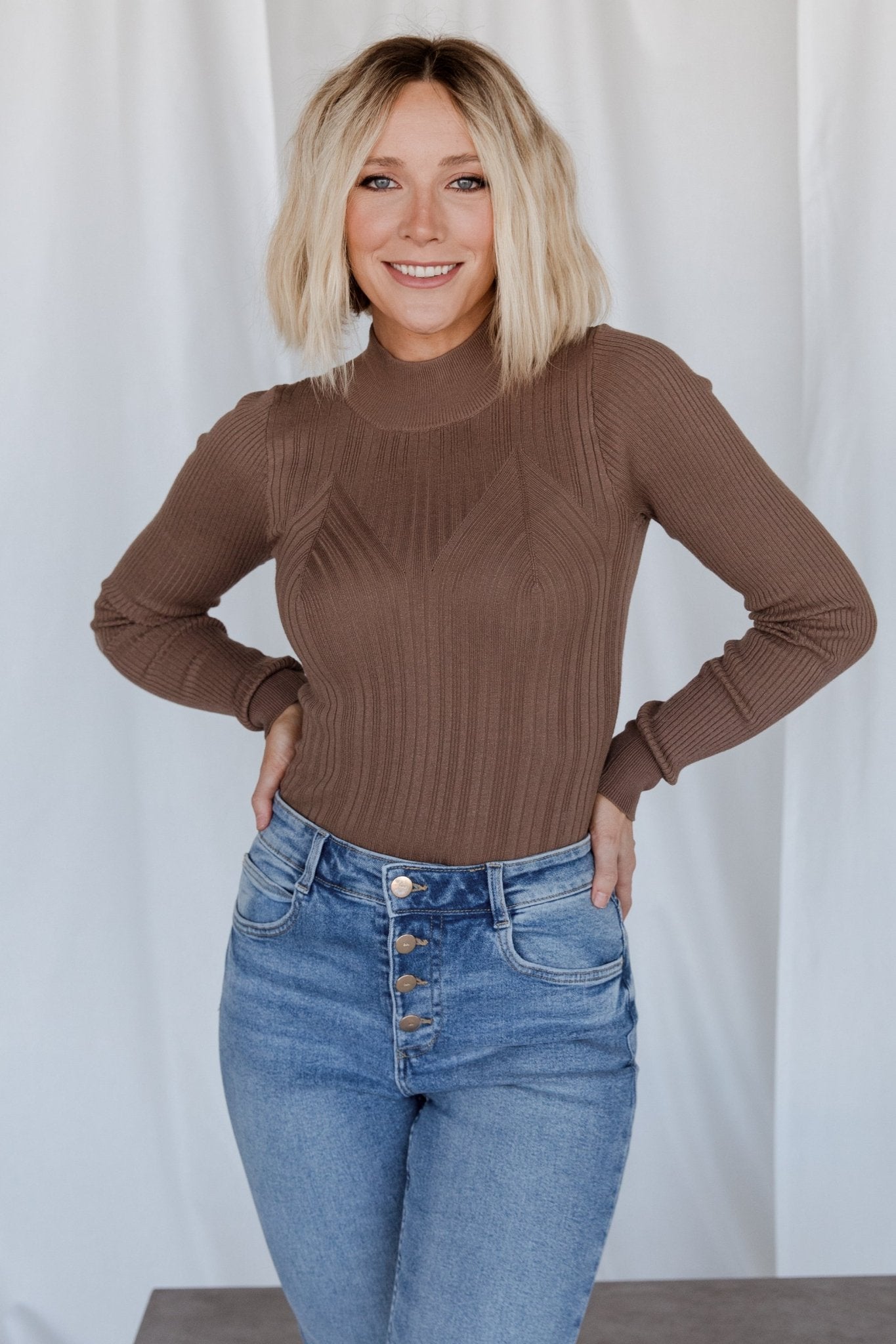 Jamison Ribbed Sweater Top | Brown