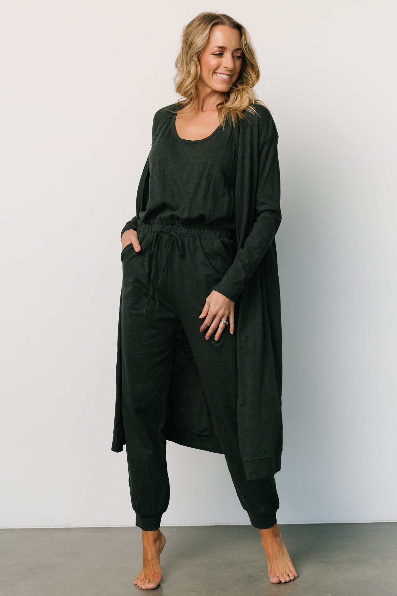 Baltic Born Womens Janae Jumpsuit + Cardigan Set | Dark Green | Size: Medium Baltic Born Womens Janae Jumpsuit + Cardigan Set | Dark Green | Size: Medium