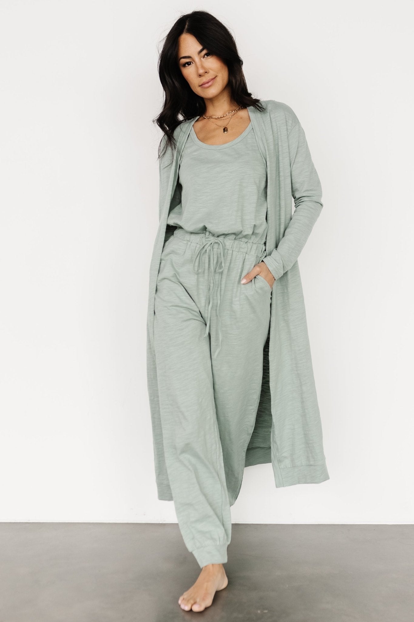 Janae Jumpsuit Cardigan Set Sage