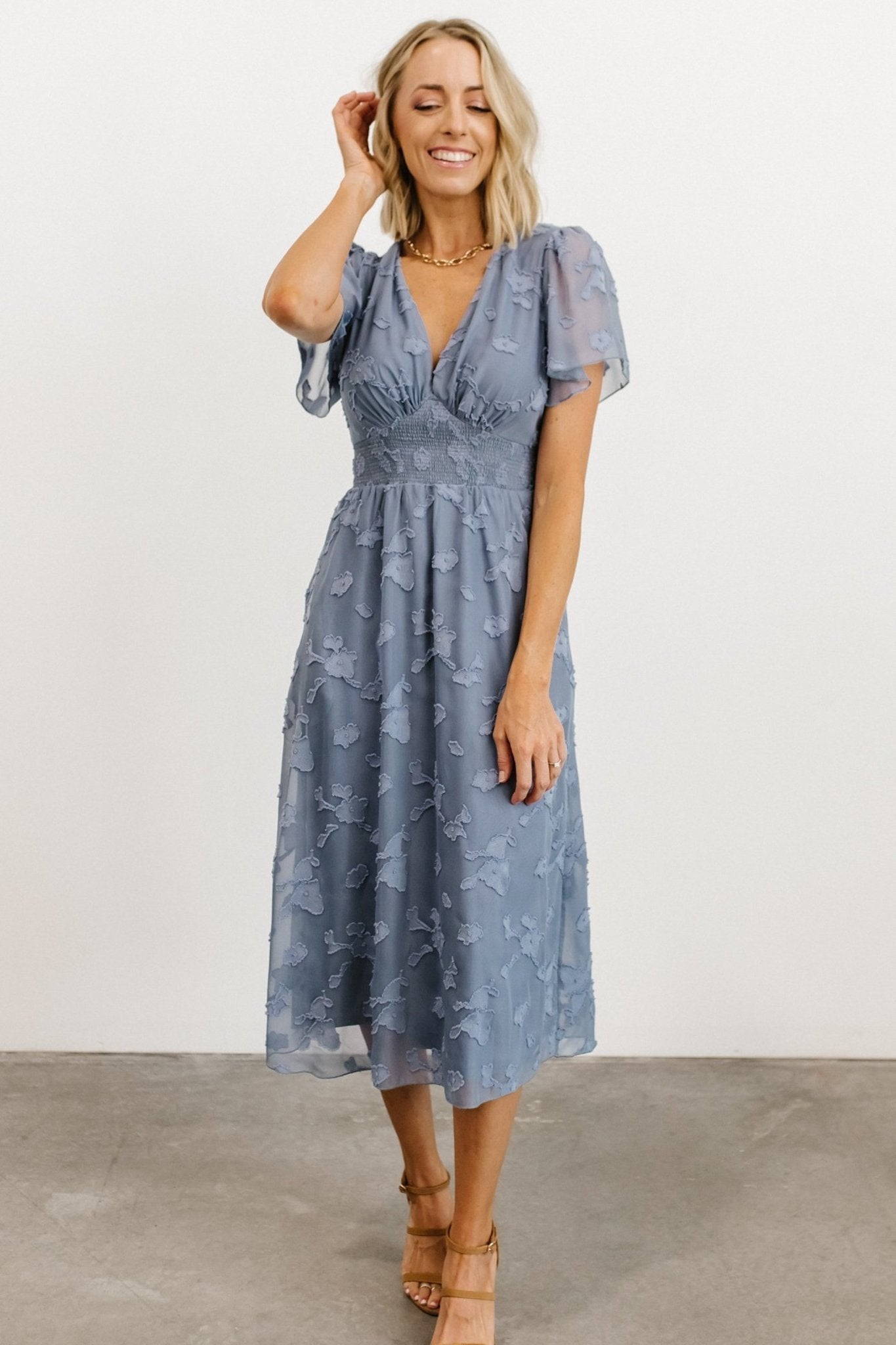 Baltic Born Womens June Smocked Midi Dress | Blue | Size: 3XL Baltic Born Womens June Smocked Midi Dress | Blue | Size: 3XL