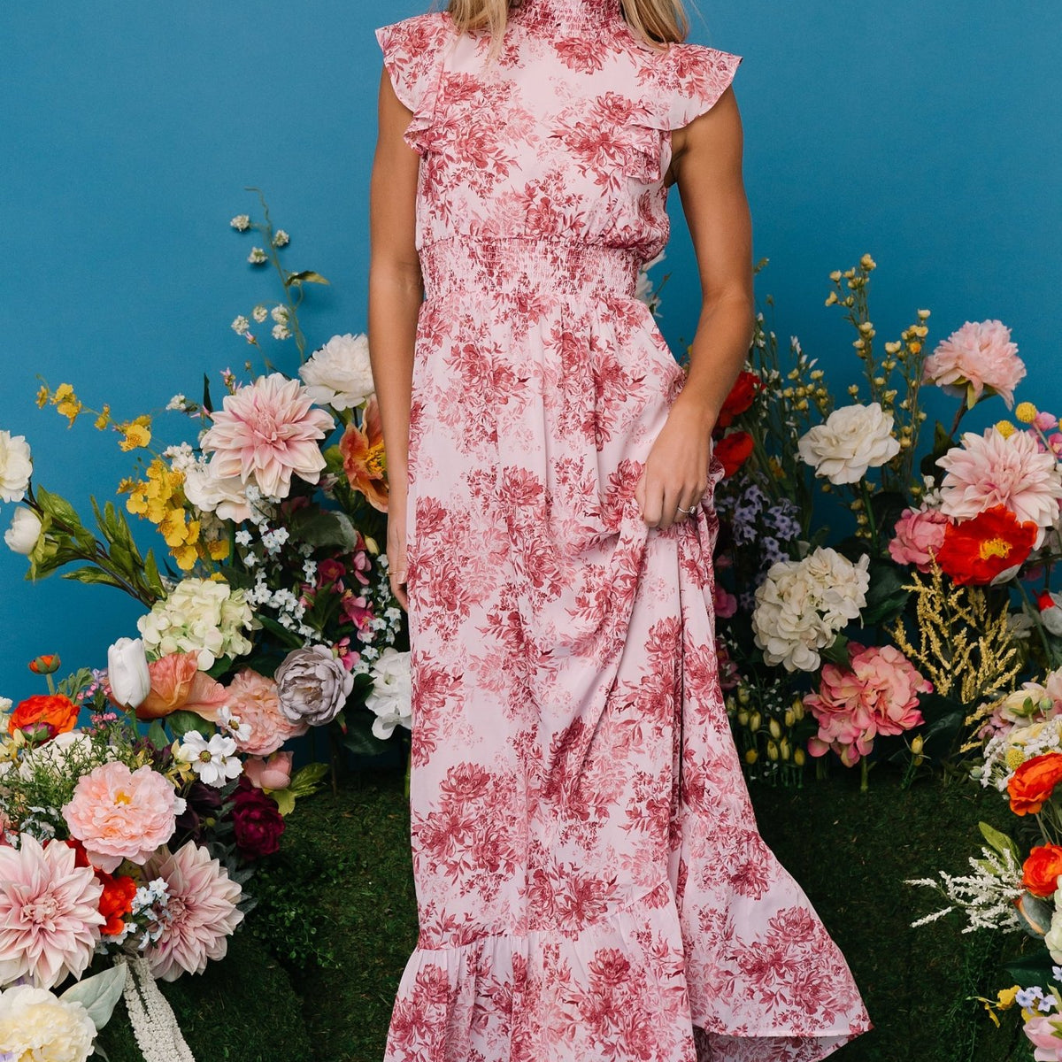 likely pink floral dress Kearny Ruffle Maxi Dress — Pink Floral