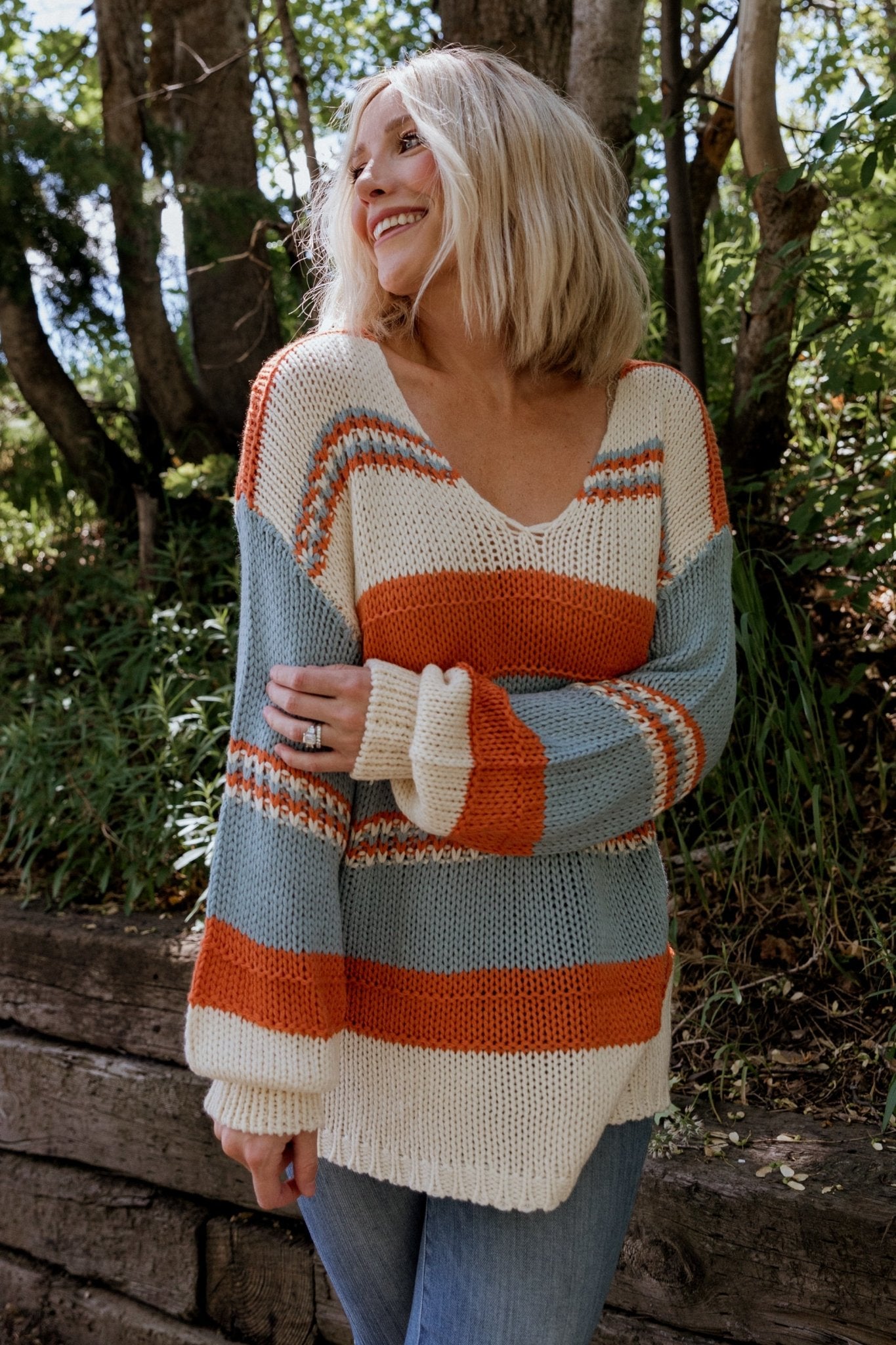 Orange and outlet blue striped sweater