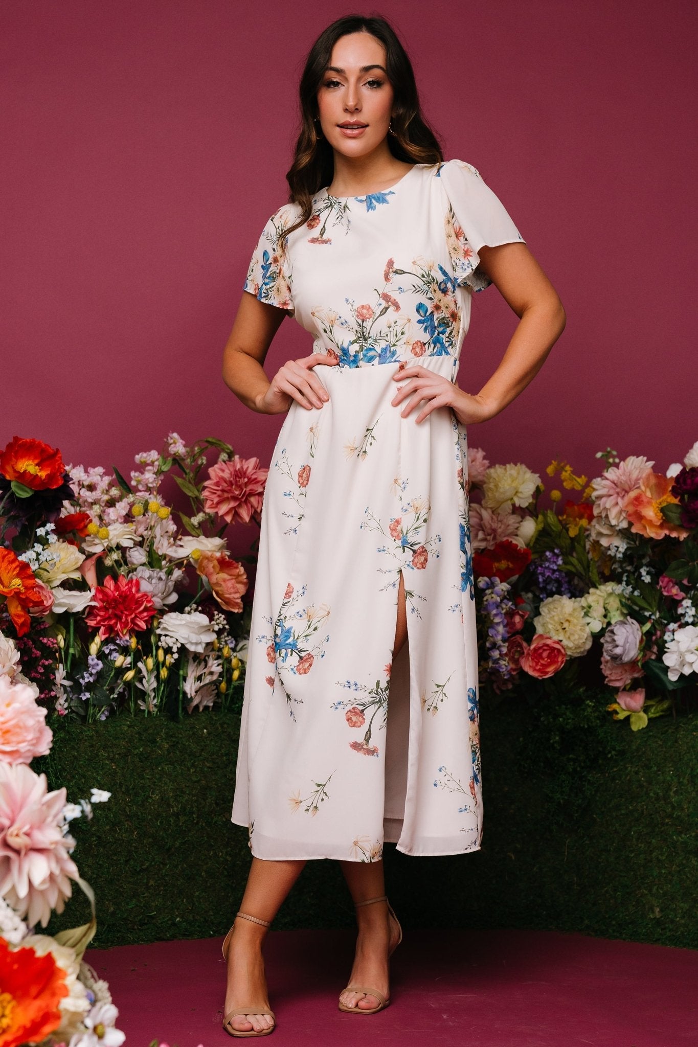 Baltic Born Womens Kirsten Midi Dress | Cream Floral | Size: Large Baltic Born Womens Kirsten Midi Dress | Cream Floral | Size: Large