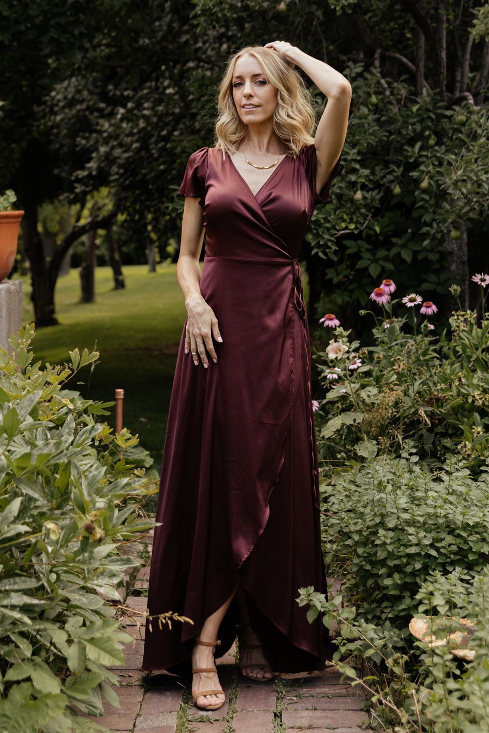 Krystal Satin Wrap Gown Dark Clove