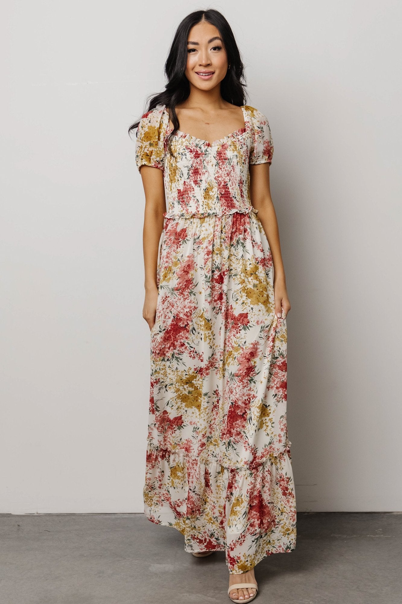 Larissa Maxi Dress, Berry and Golden Floral