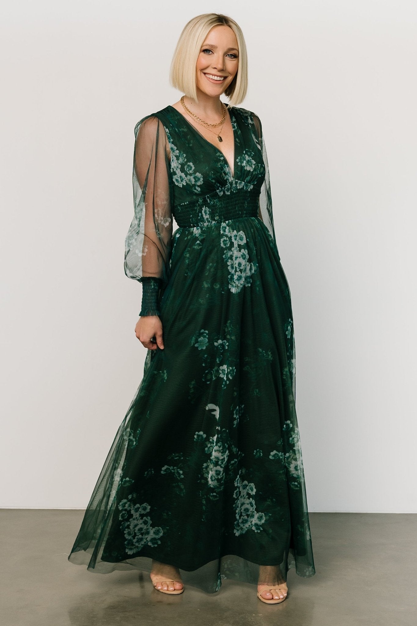 Layla Tulle Maxi Dress | Dark Green Multi