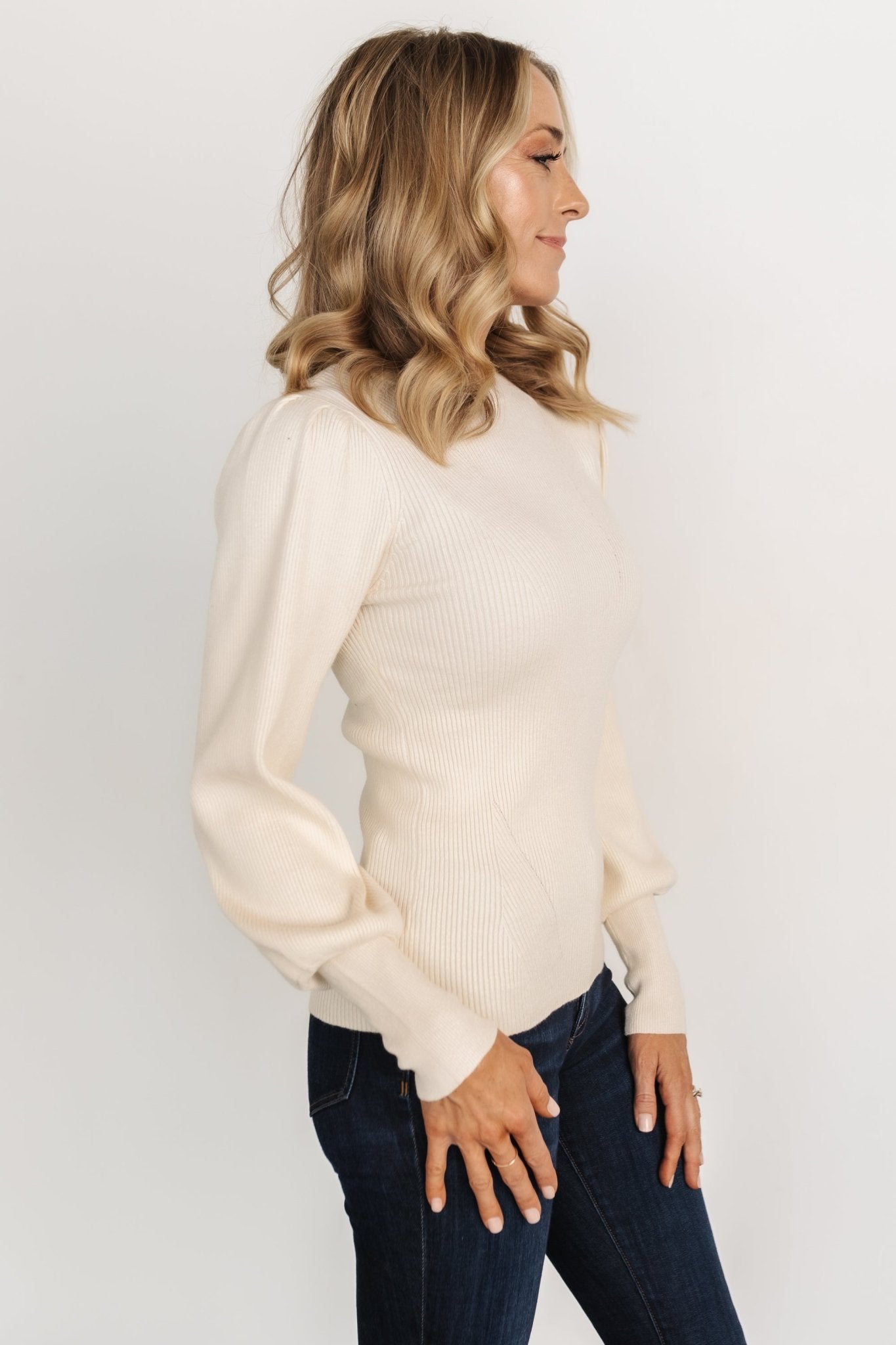 Favorite Festivities Ivory Ribbed Knit Cuff Sleeve Sweater