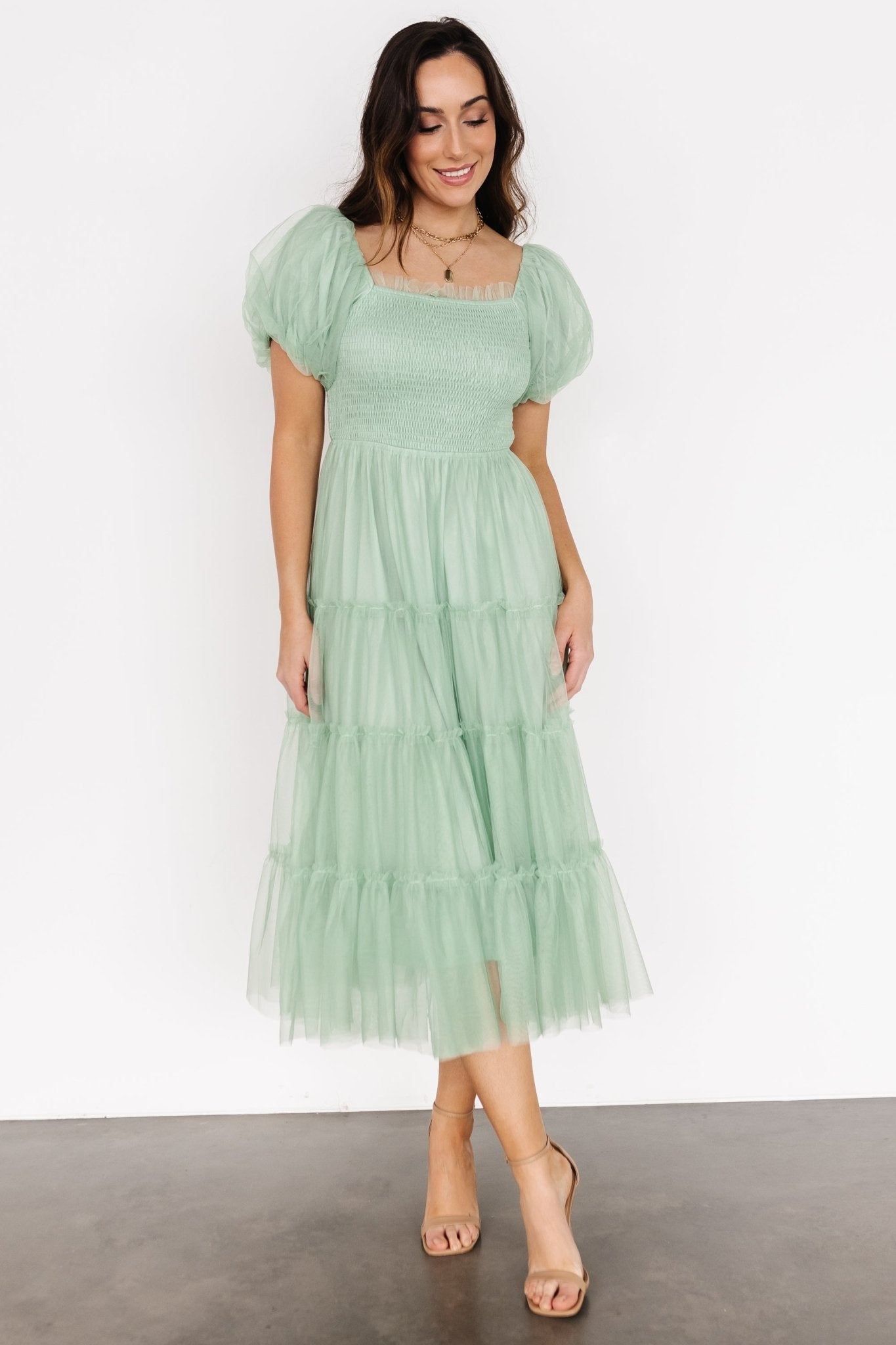 Liv Tulle Midi Dress | Light Green | Baltic Born