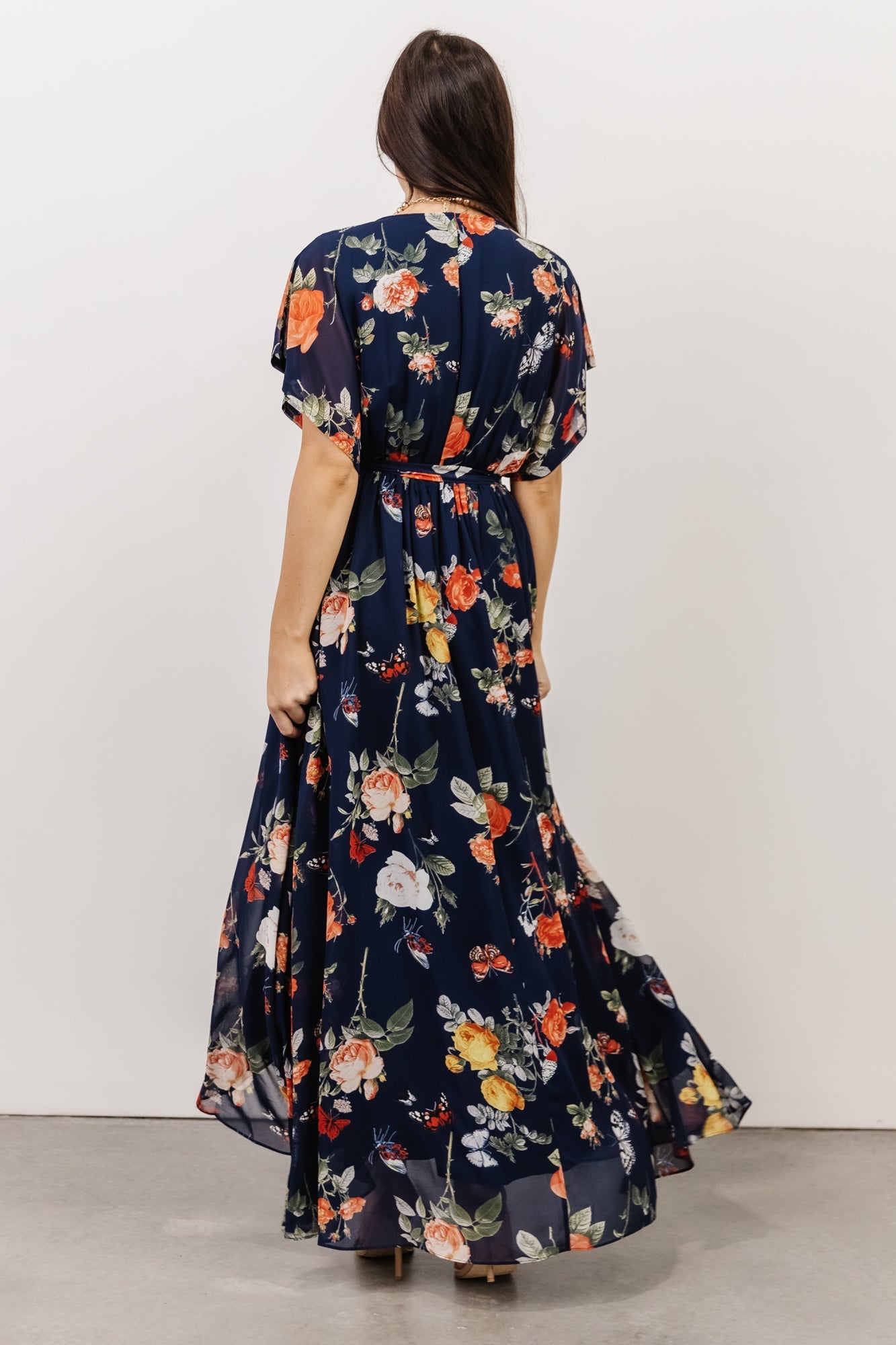 Madeline Maxi Dress | Coral | Navy Born Floral Baltic 