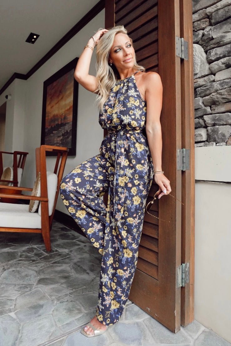 From Sunrise Teal Floral Print Wide-Leg Jumpsuit