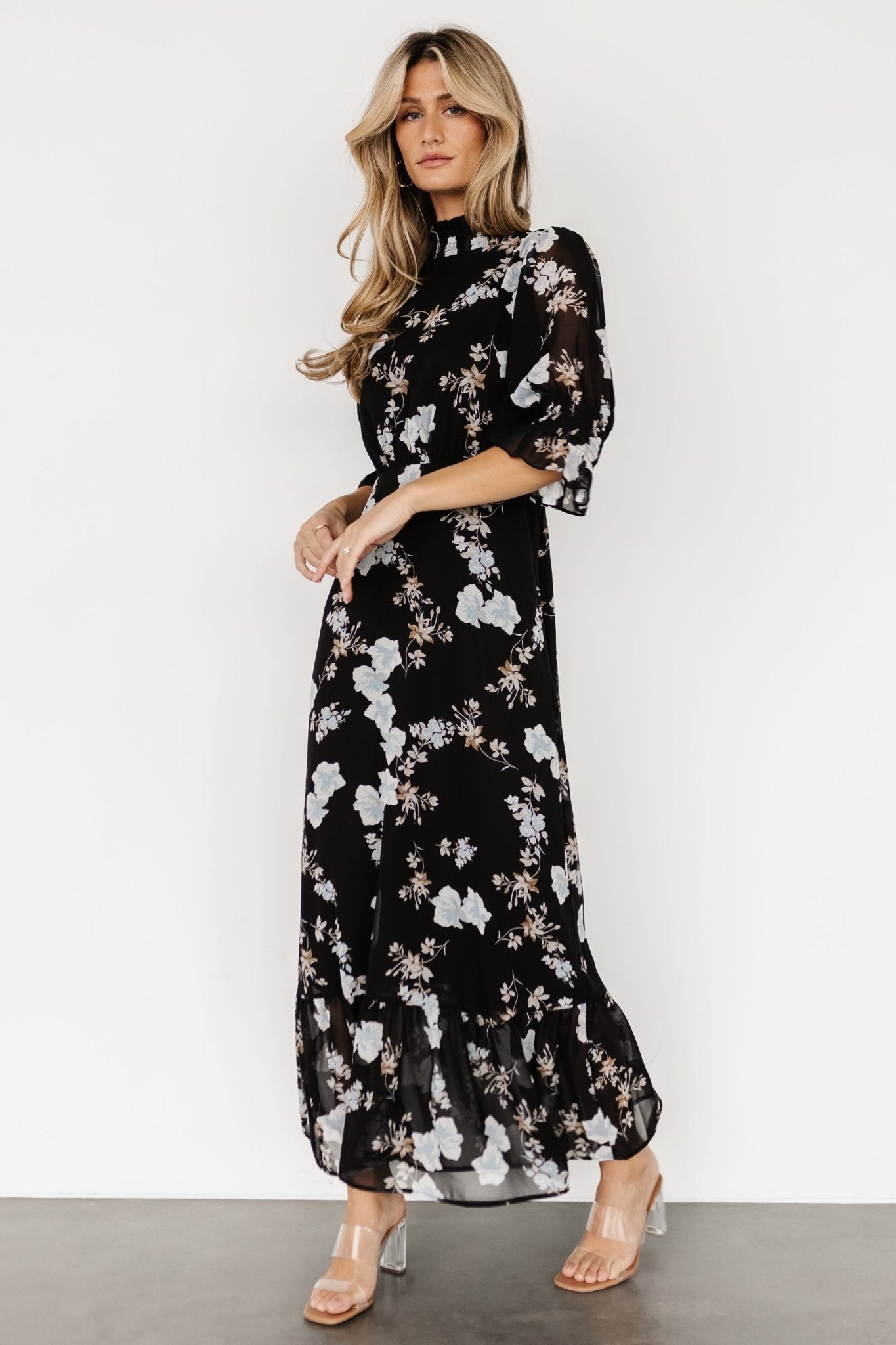 Marie Mock Neck Maxi Dress | Black Floral - Baltic Born