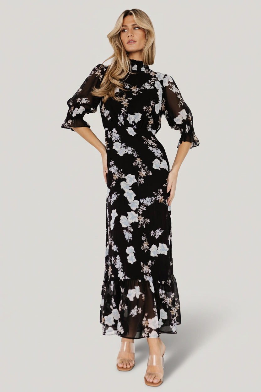 Marie Mock Neck Maxi Dress | Black Floral Marie Mock Neck Maxi Dress | Black Floral