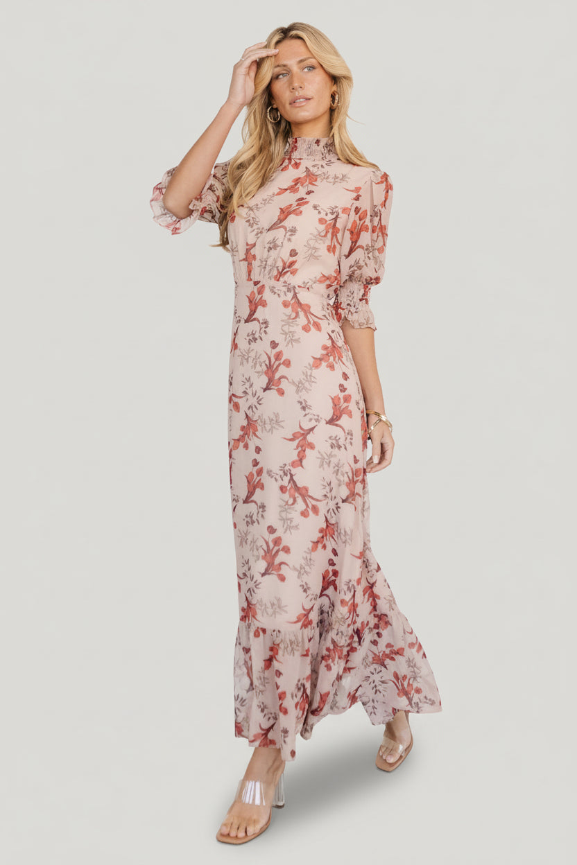 Marie Mock Neck Maxi Dress | Blush Floral Marie Mock Neck Maxi Dress | Blush Floral