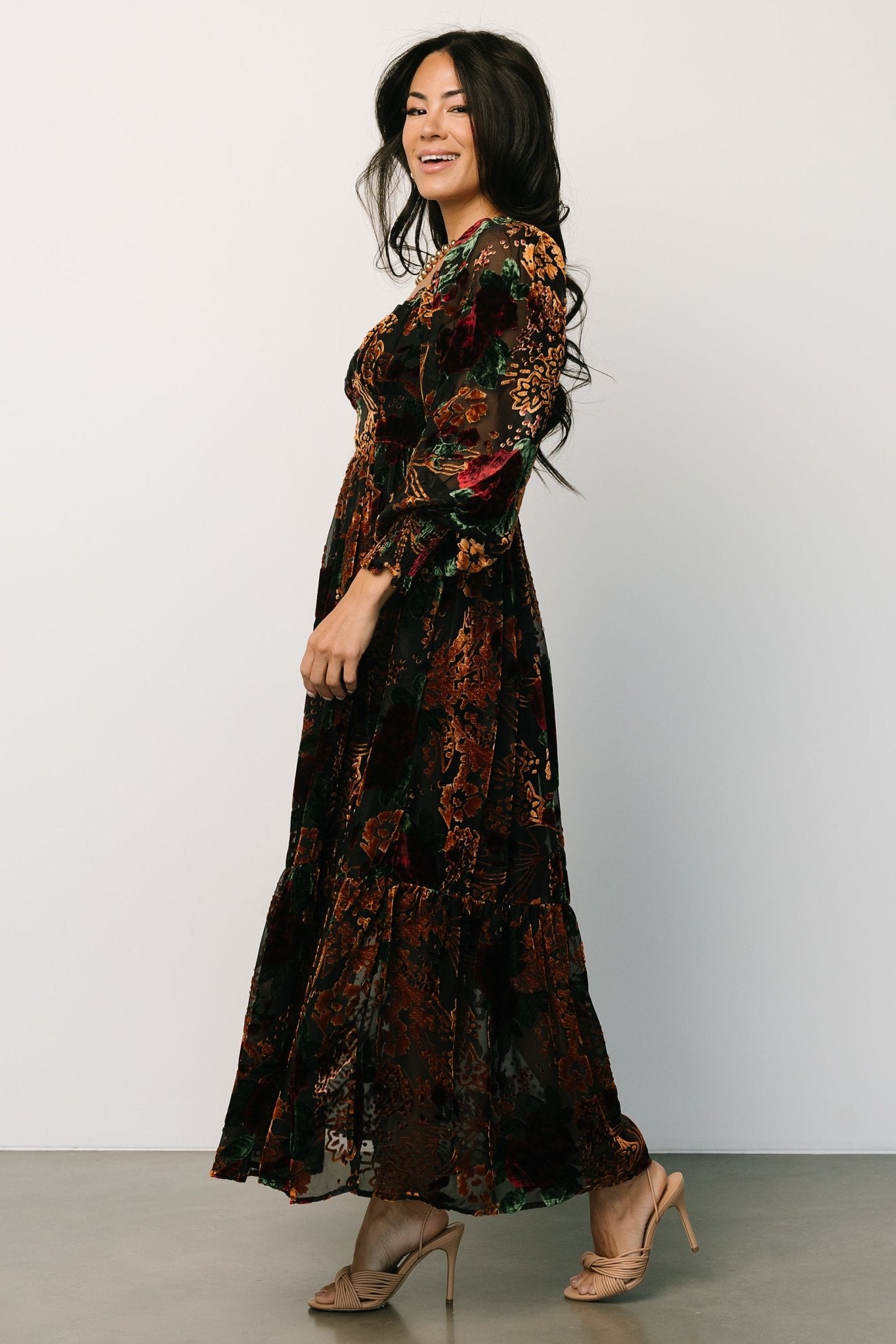 Marlow Velvet Embossed Dress, Black Multi
