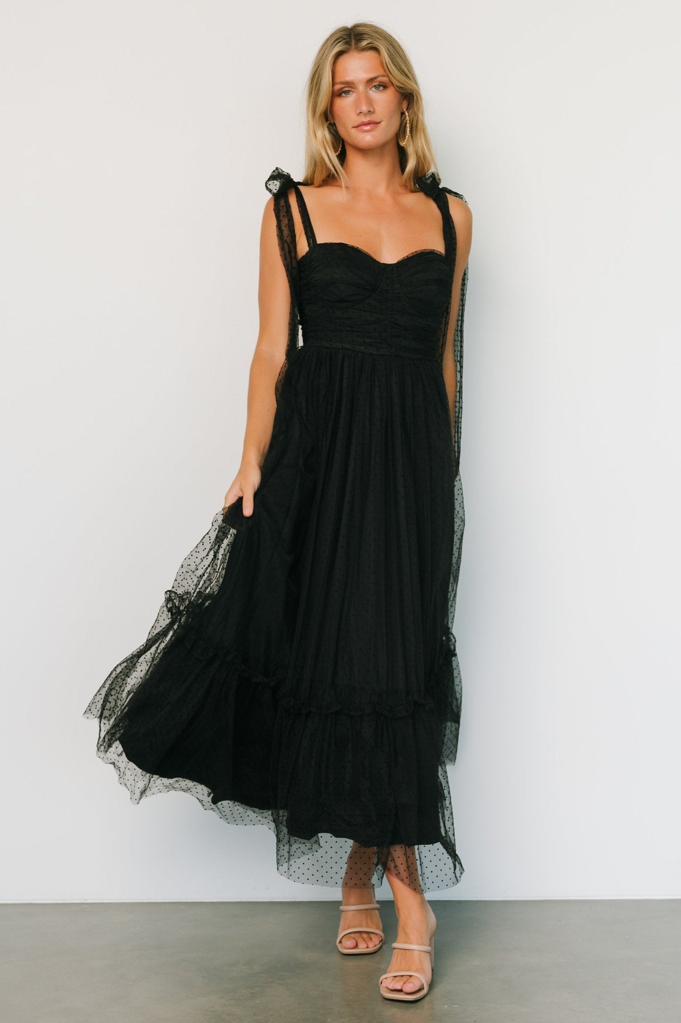 Mavani Swiss Dot Tulle Maxi Dress | Black | Baltic Born