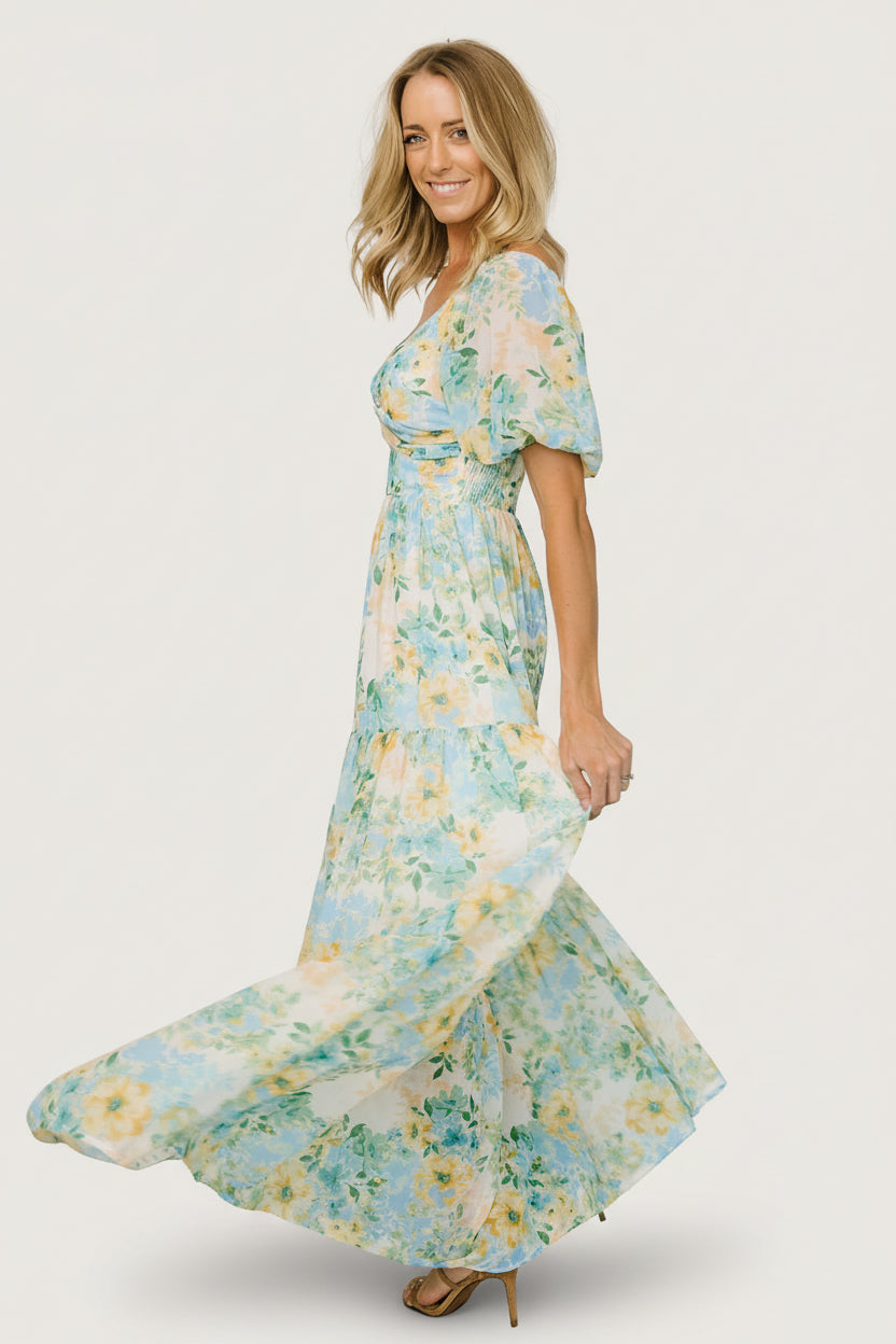 Detail view of fabric and lining: lightweight chiffon exterior with lining to the last tier for opacity and comfortable wear.