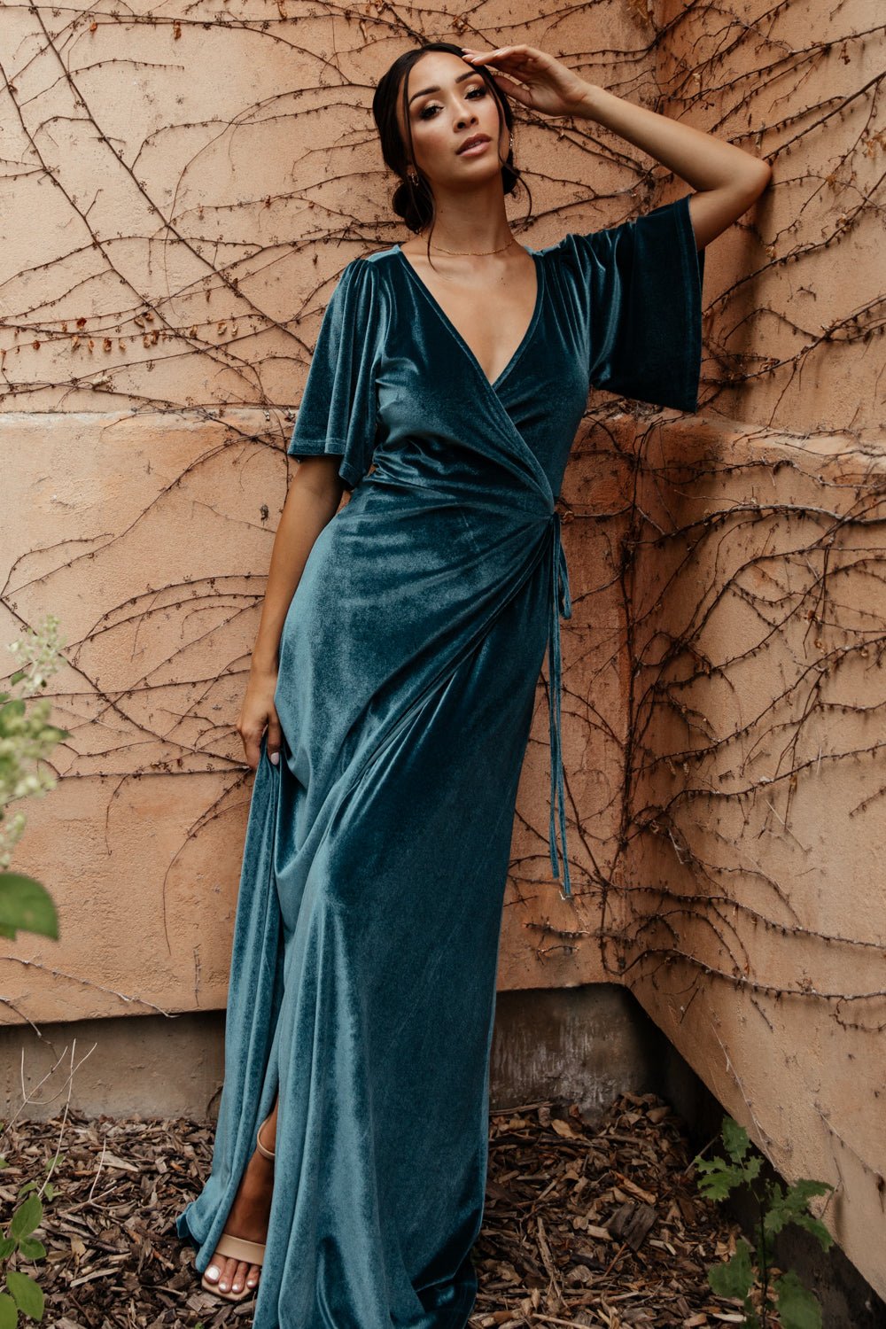 Meghan Velvet Wrap Maxi Dress Persian Blue - Main Image