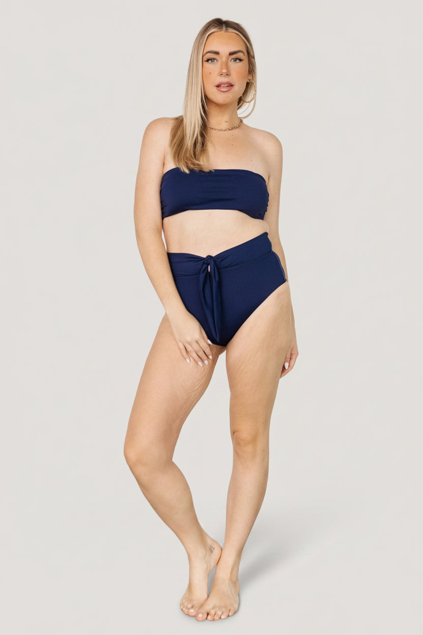 Milos High Waist Tie Bikini Bottom | Navy - Baltic Born