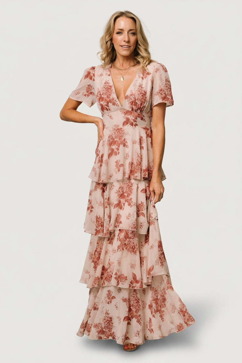 Montaigne Ruffle Maxi - Rose Floral Chiffon | Baltic Born S Montaigne Ruffle Maxi - Rose Floral Chiffon | Baltic Born S
