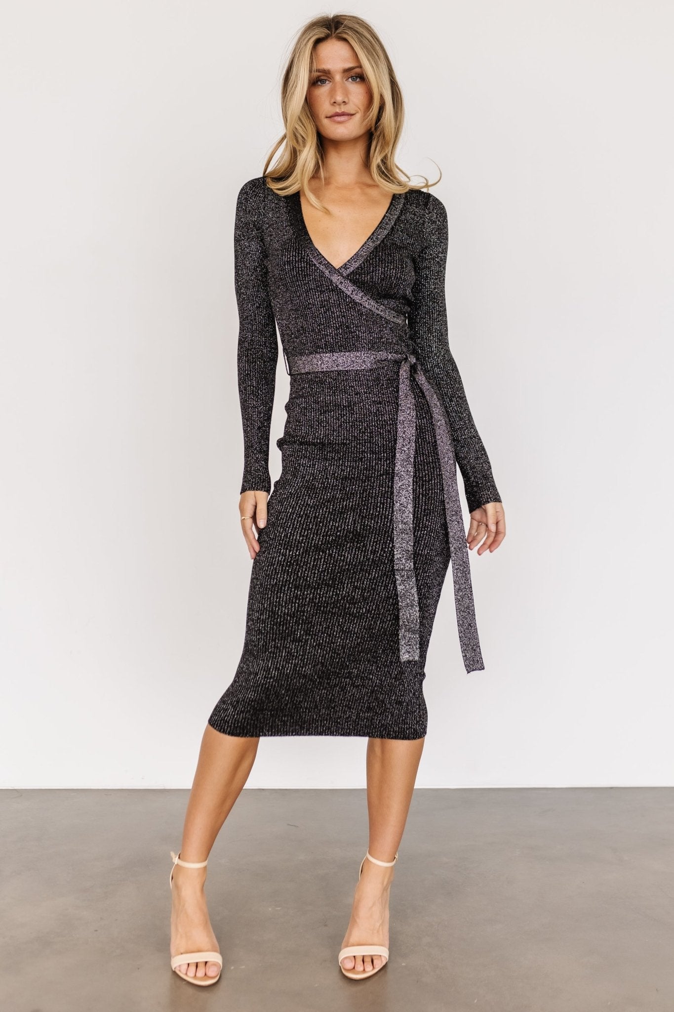 Nancy Ribbed Shimmer Midi Dress Black - Main Image