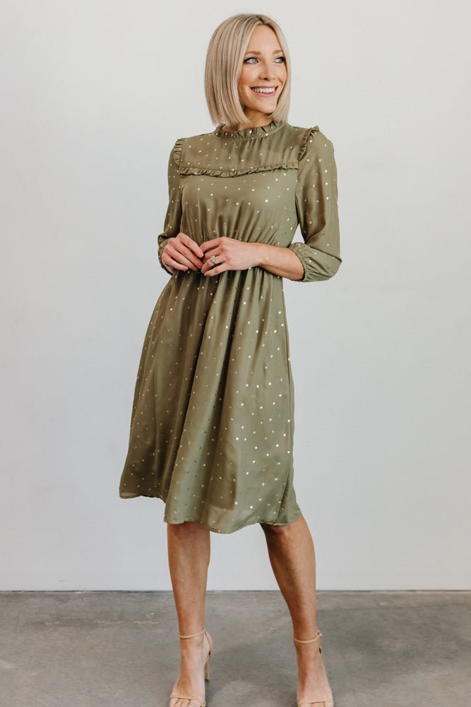Nixon Pintuck Ruffle Midi Dress | Green