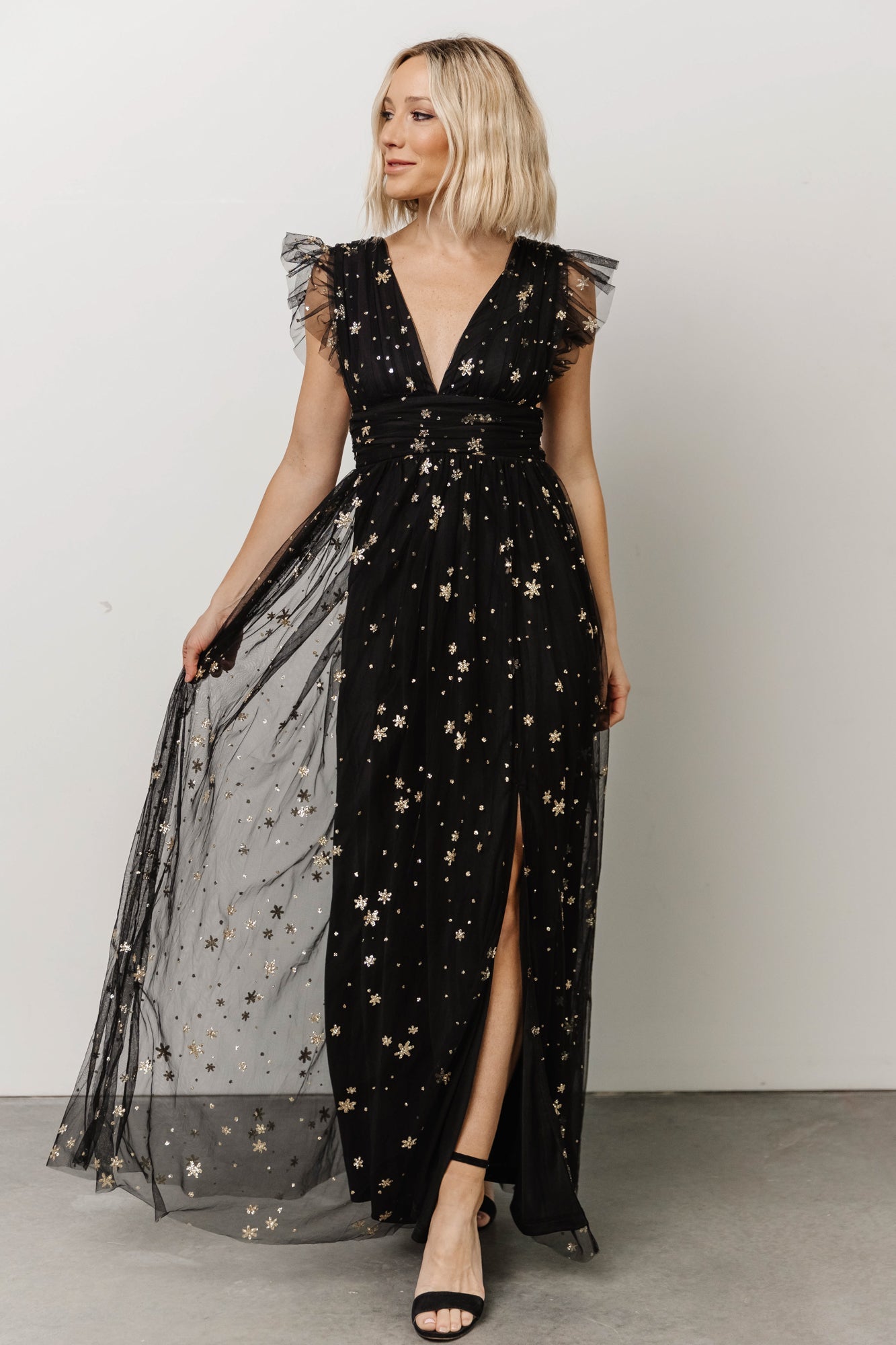 Nova Shimmer Maxi Dress | Black + Gold