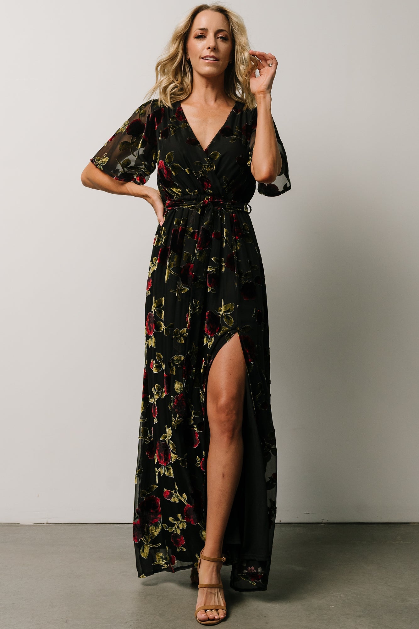 Parisian Velvet Maxi Dress, Black Rose Floral