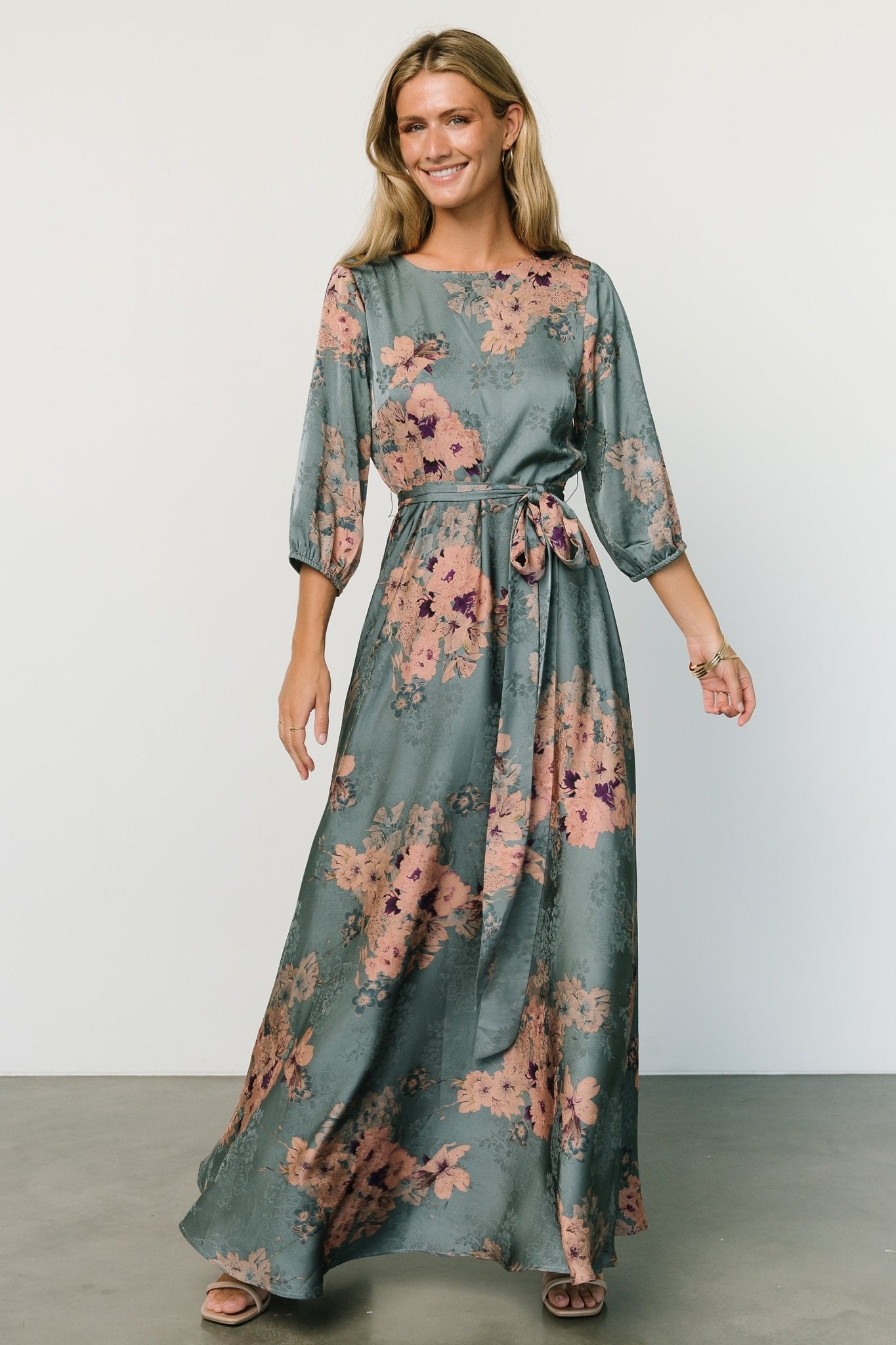 Kate and Pippa Lola Tie Dye Satin Maxi Dress in Pink
