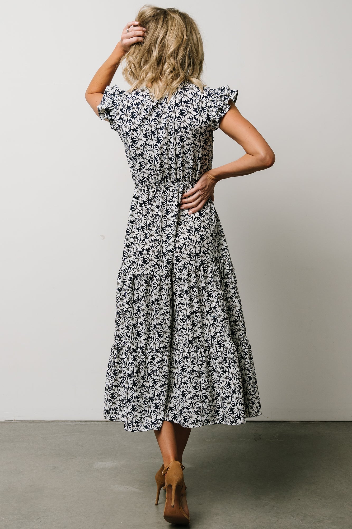 Petal Smocked Midi Dress | Navy Floral