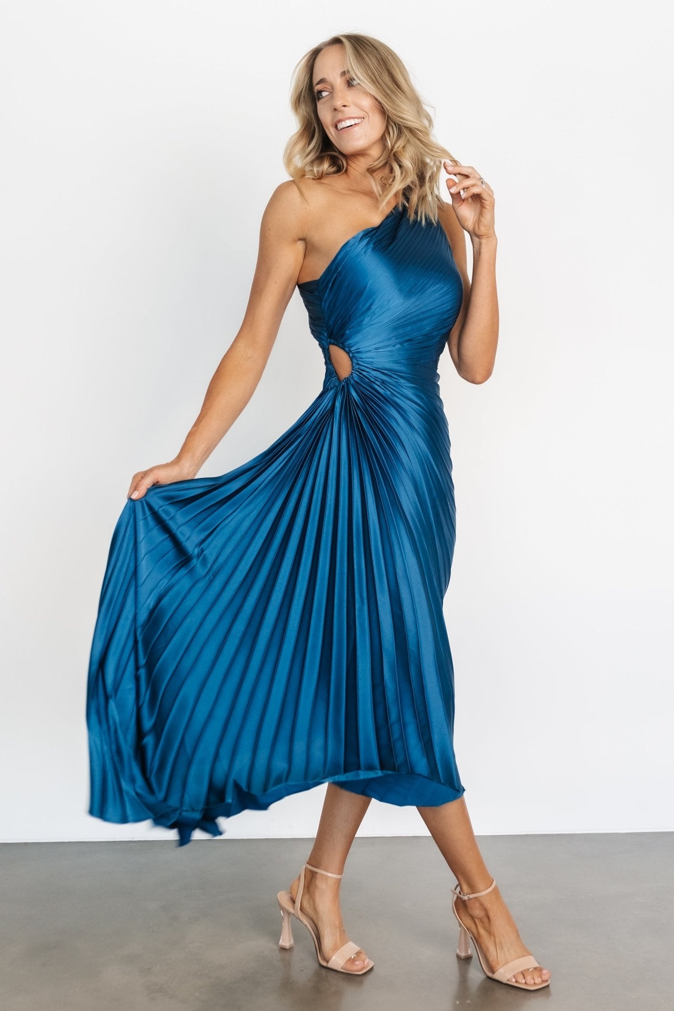 Presley One Shoulder Pleated Dress | Sapphire