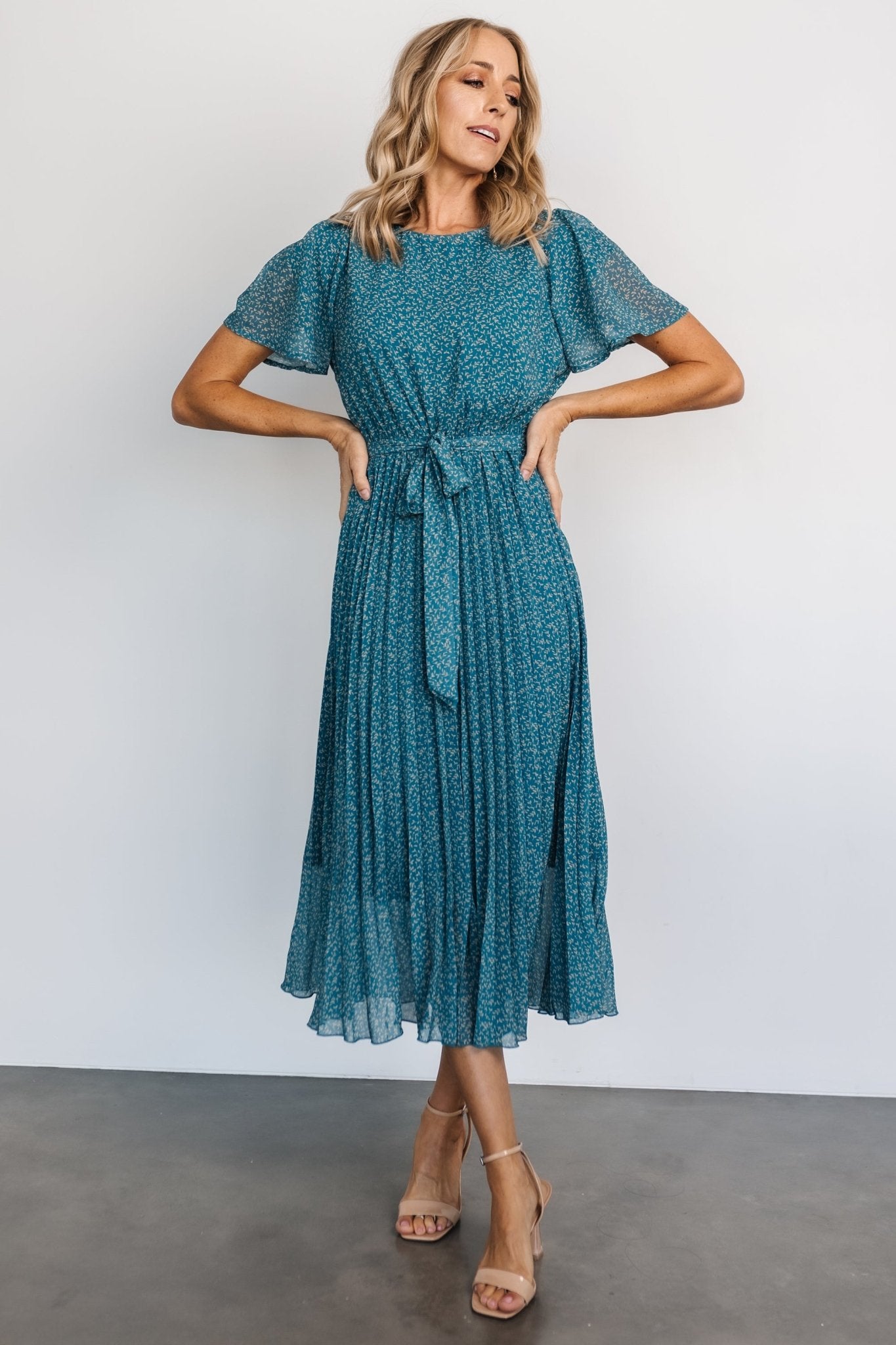 Prim Pleated Midi Dress Persian Blue Print | Baltic Born XL Prim Pleated Midi Dress Persian Blue Print | Baltic Born XL