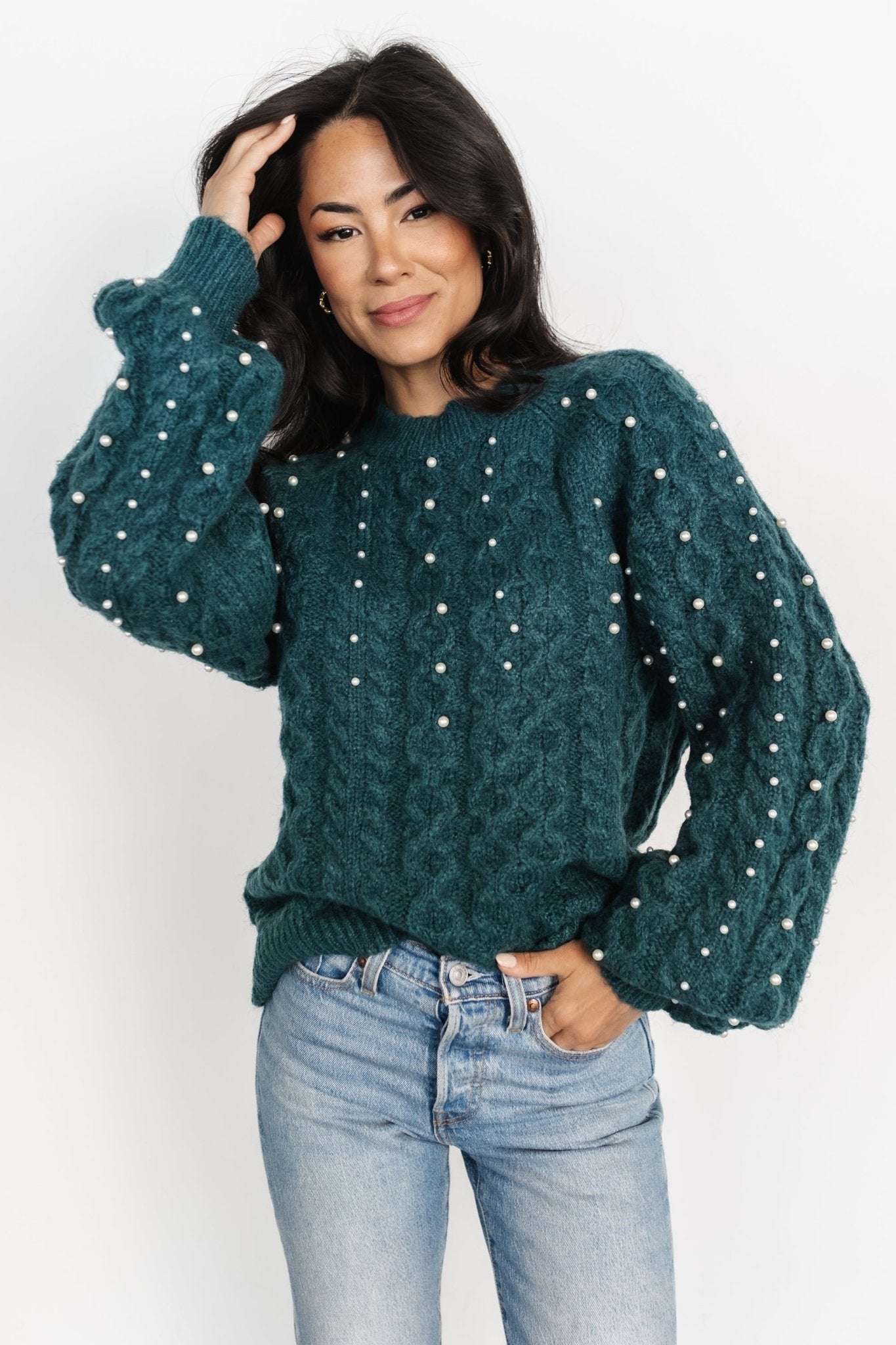 Quinn Pearl Knit Sweater | Topaz