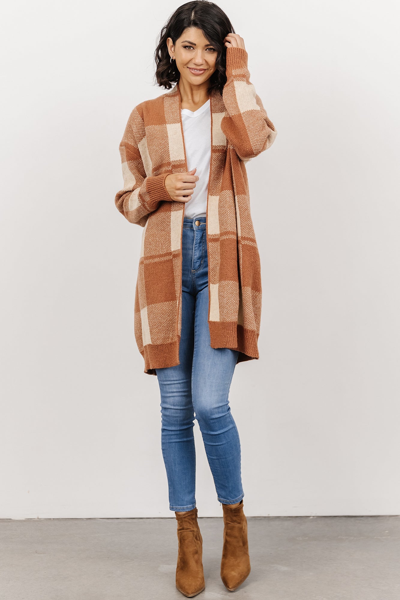 Rochester Plaid Cardigan, Camel