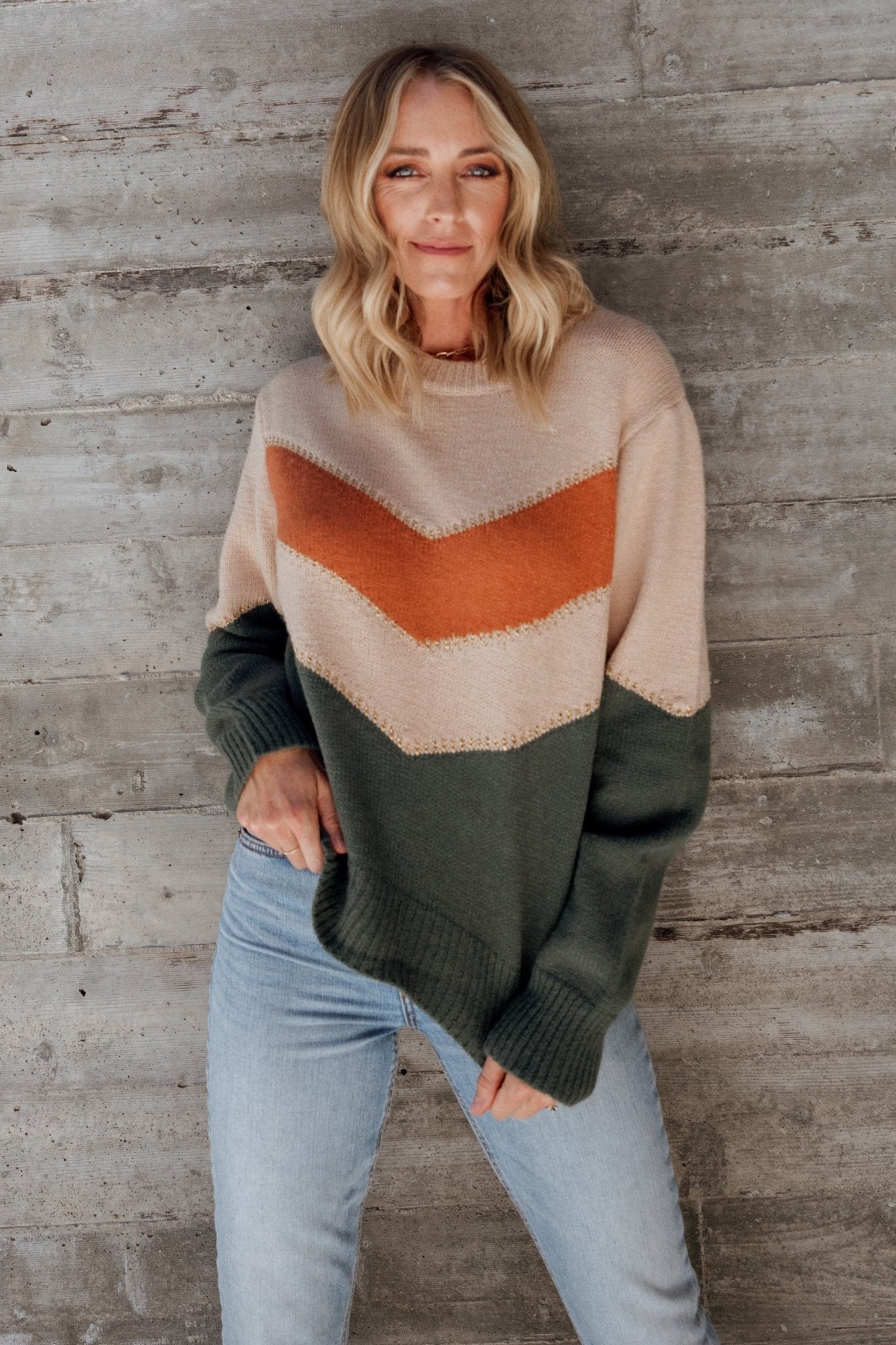 Rowen Color Block Sweater | Natural + Green